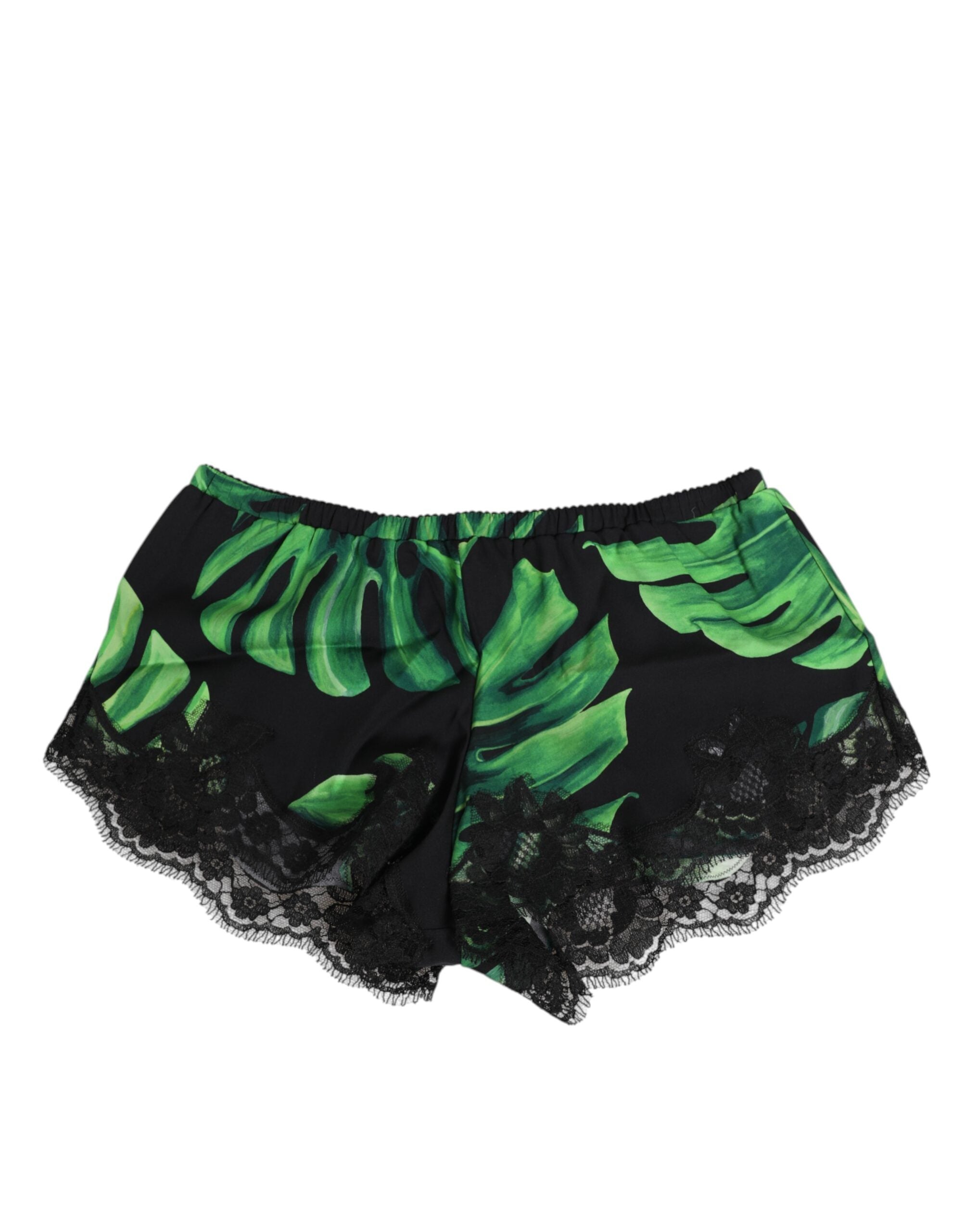 Black Green Tropical Print Lace Underwear - ventzia
