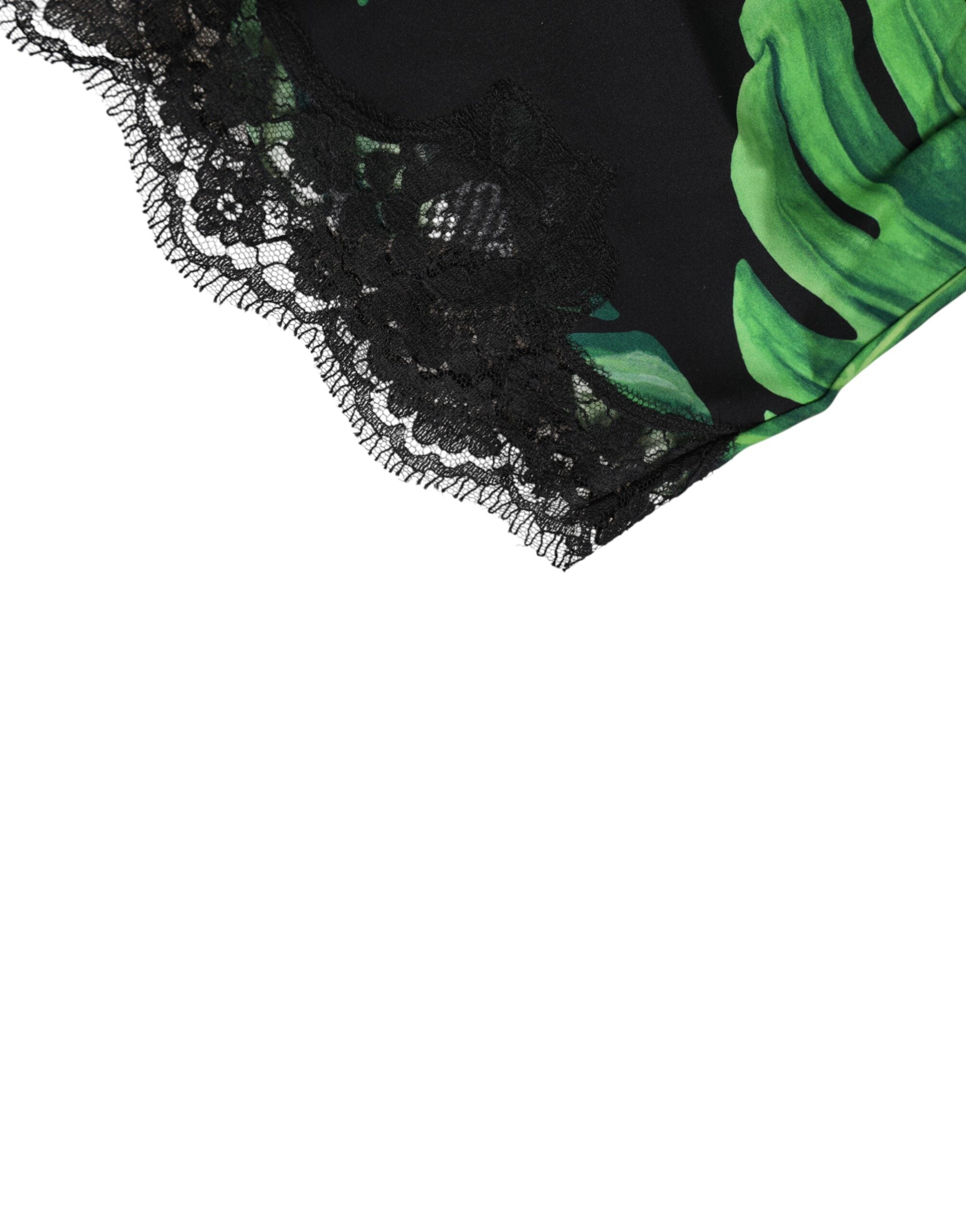 Black Green Tropical Print Lace Underwear - ventzia