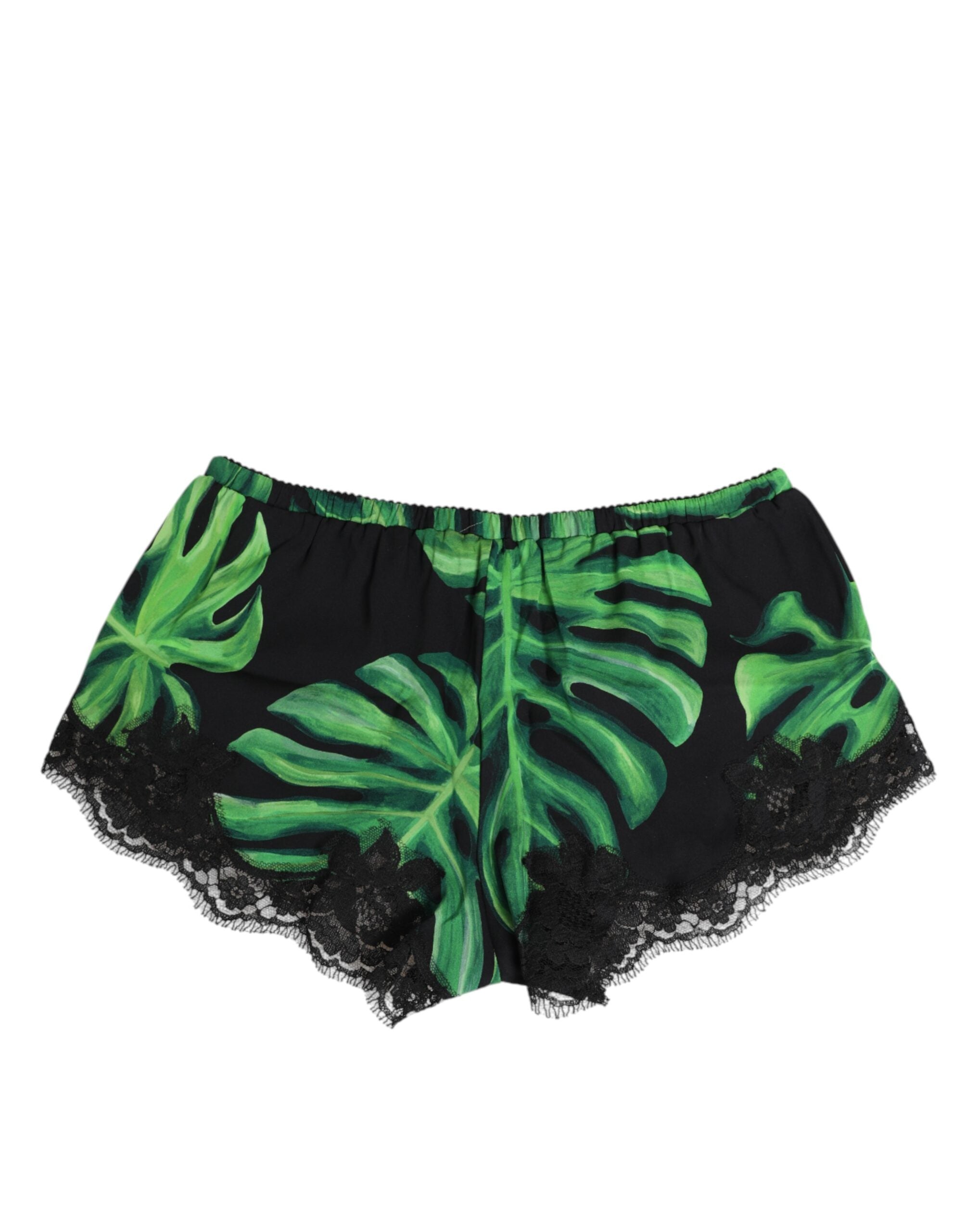 Black Green Tropical Print Lace Underwear - ventzia