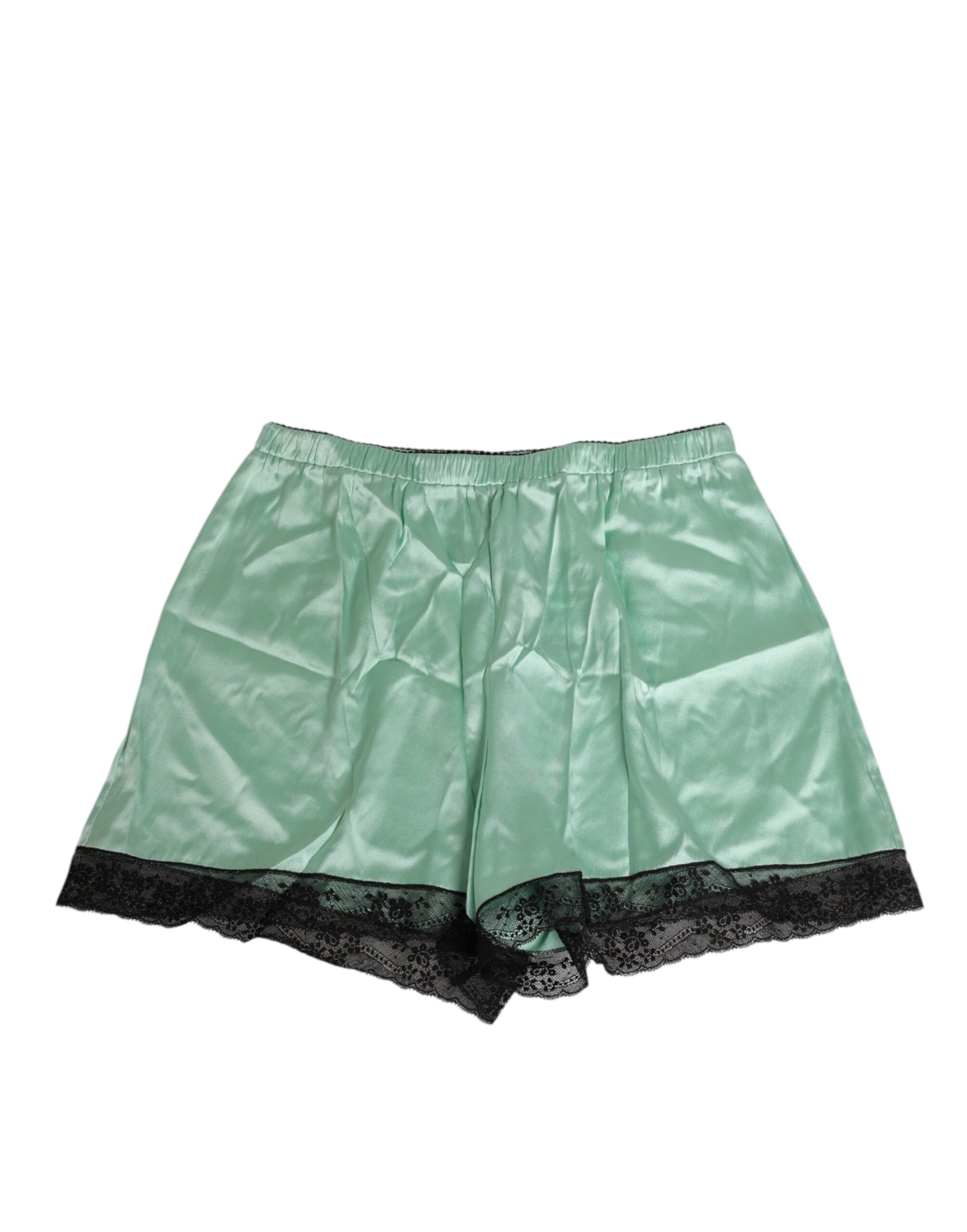 Water Green Satin Black Lace Trim Underwear - ventzia