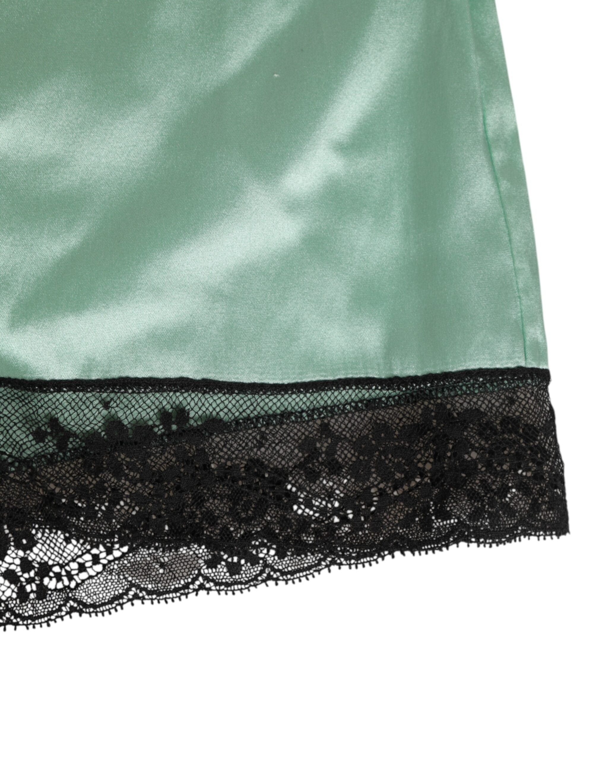 Water Green Satin Black Lace Trim Underwear - ventzia