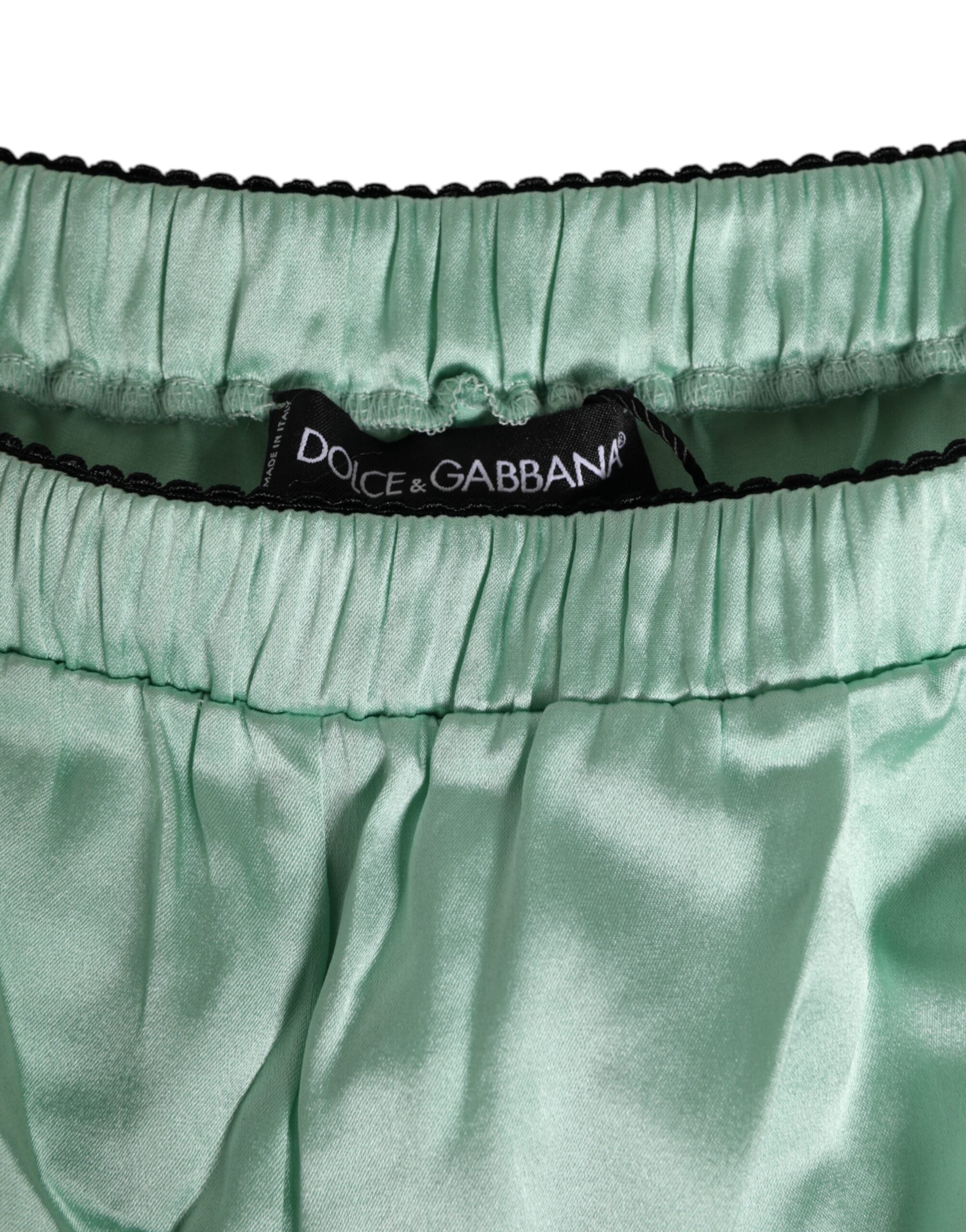 Water Green Satin Black Lace Trim Underwear - ventzia