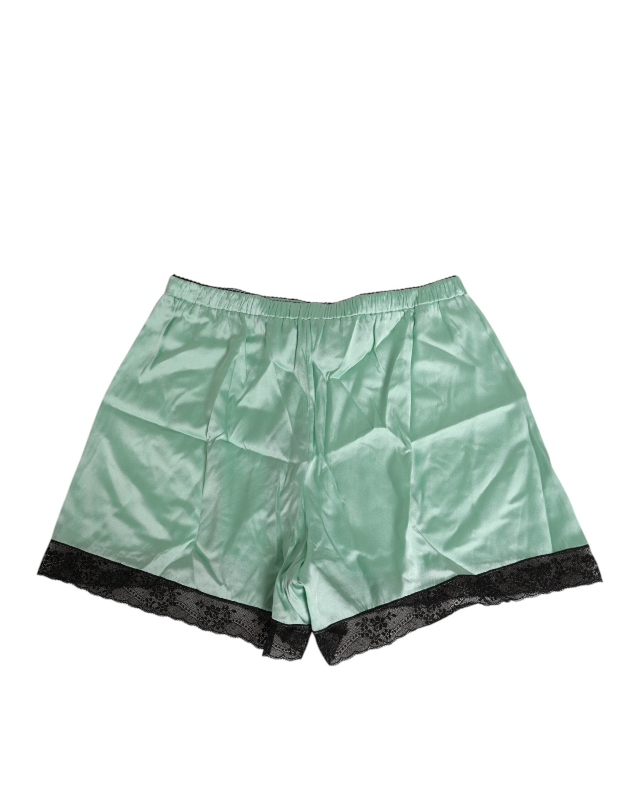 Water Green Satin Black Lace Trim Underwear - ventzia