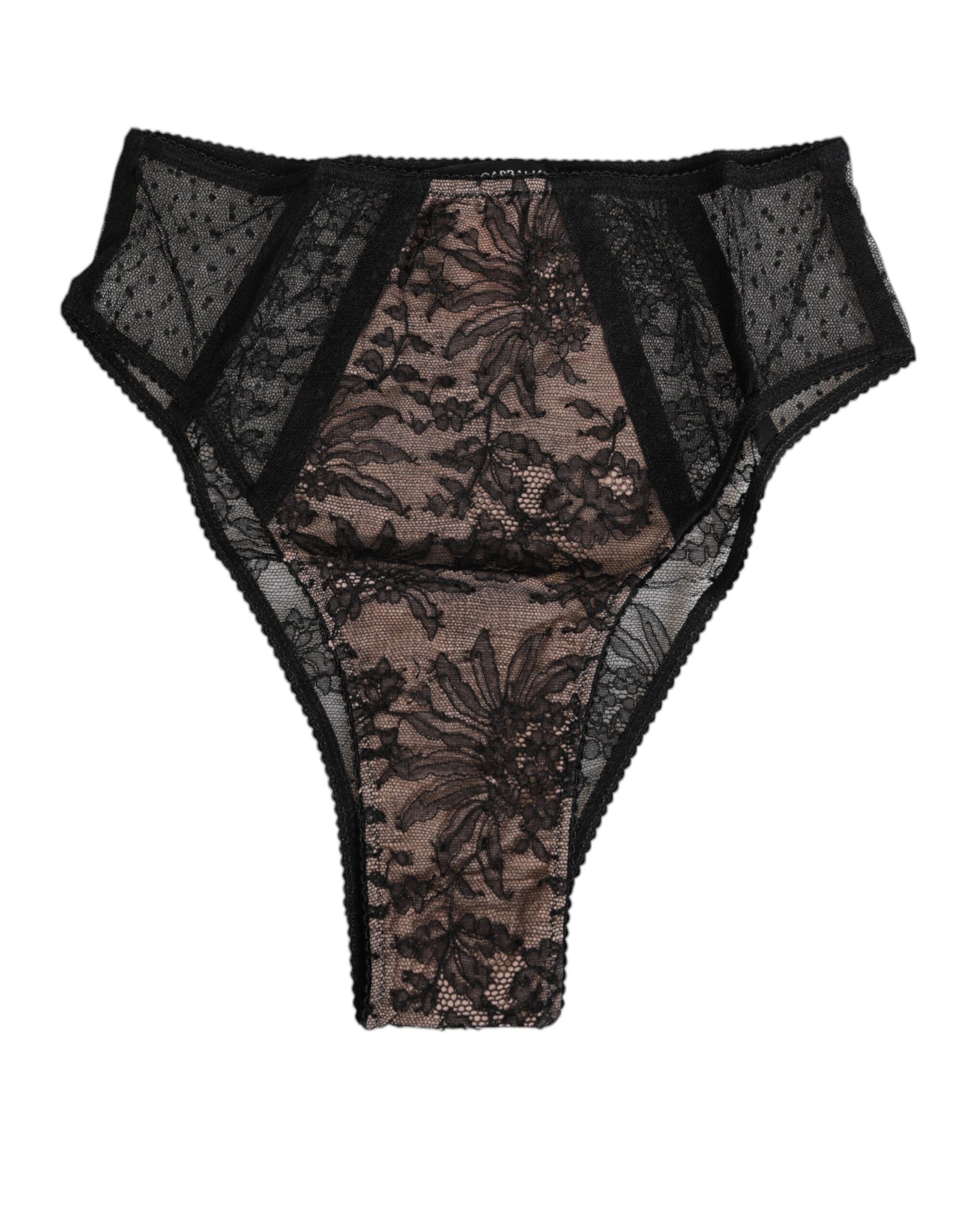 Black Floral Lace Sheer Mesh High Waist Underwear - ventzia