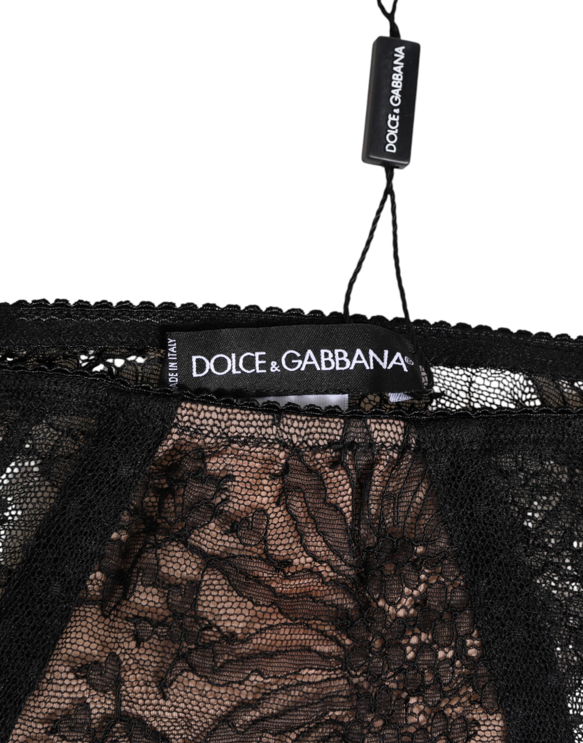 Black Floral Lace Sheer Mesh High Waist Underwear - ventzia