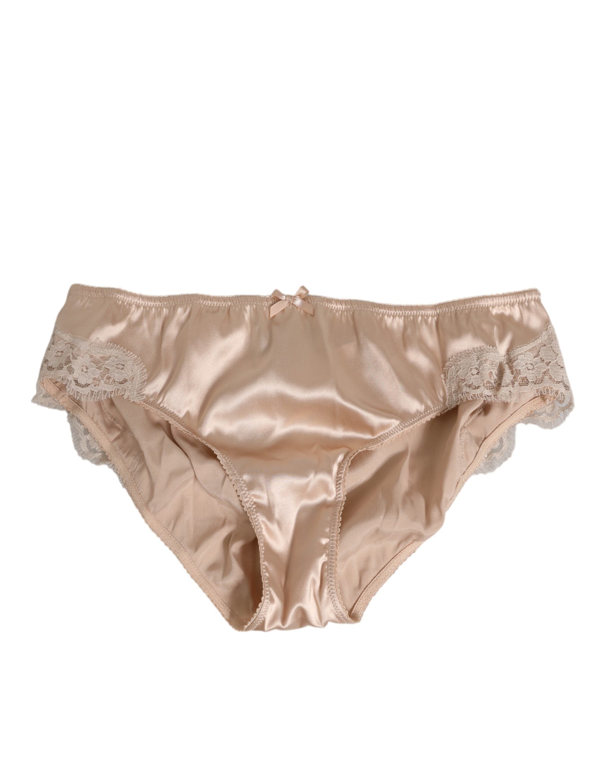 Rosy Beige Silk Satin Lace Trim Panty Underwear - ventzia