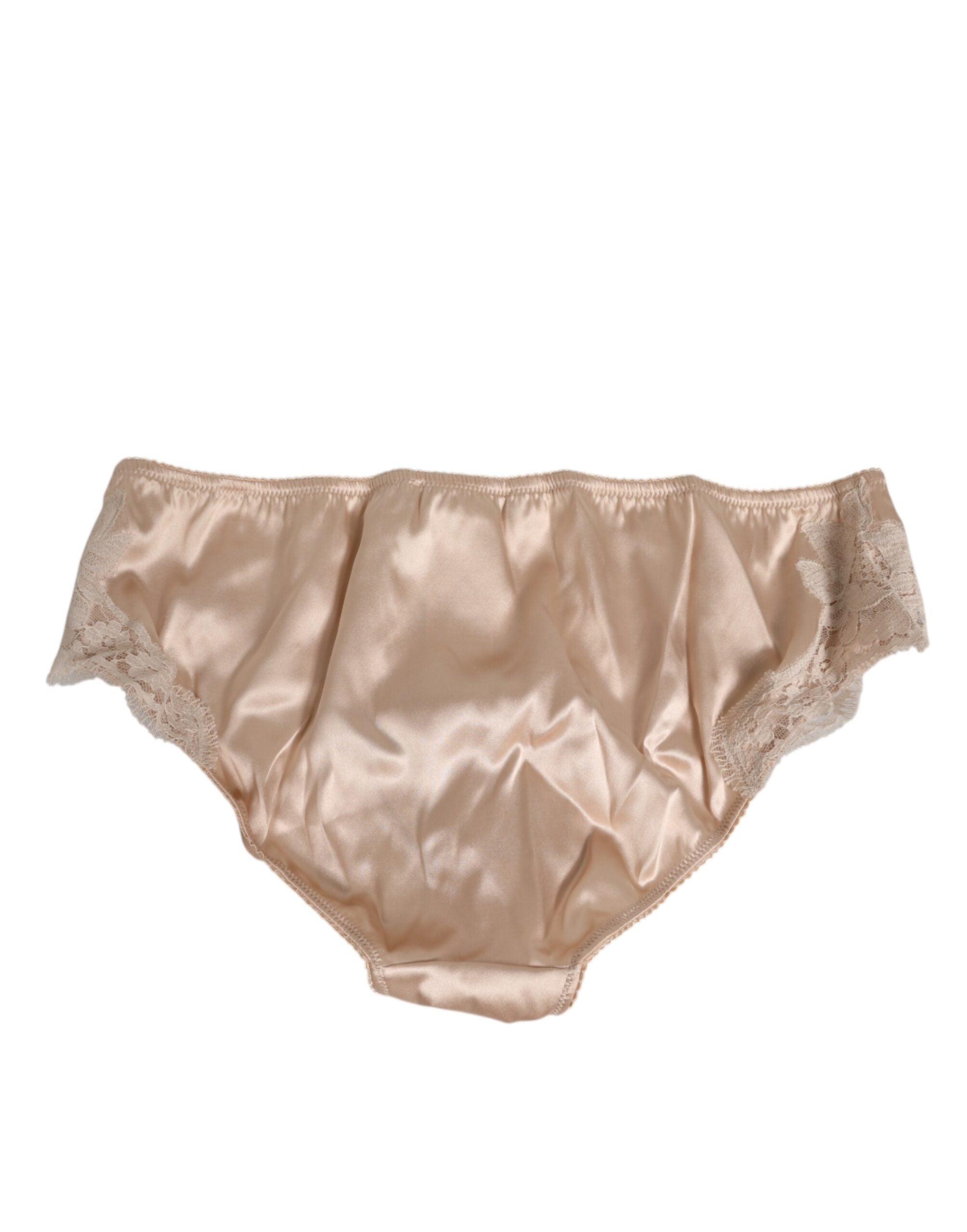 Rosy Beige Silk Satin Lace Trim Panty Underwear - ventzia