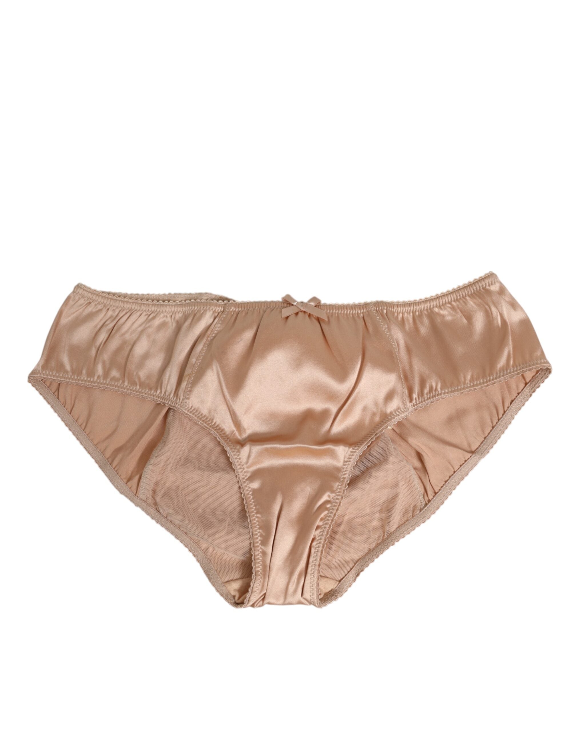 Nude Beige Silk Satin Bow Lace Trim Underwear - ventzia