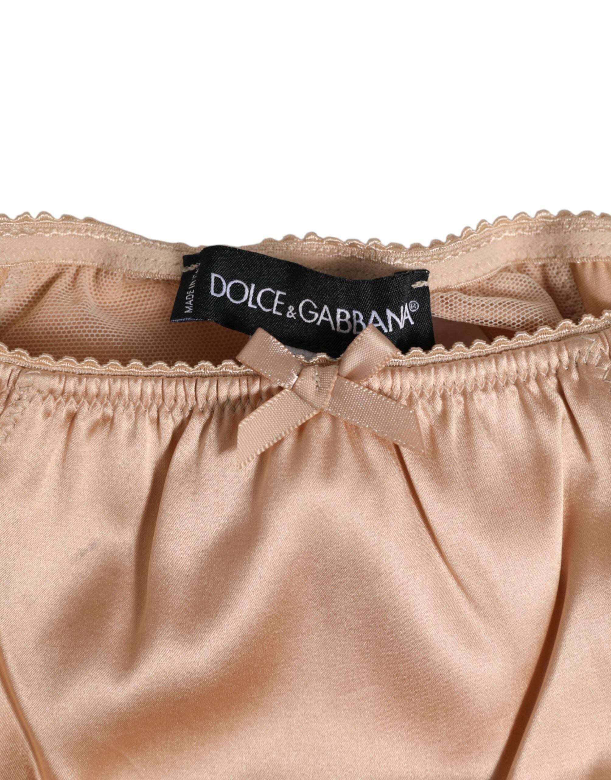 Nude Beige Silk Satin Bow Lace Trim Underwear - ventzia