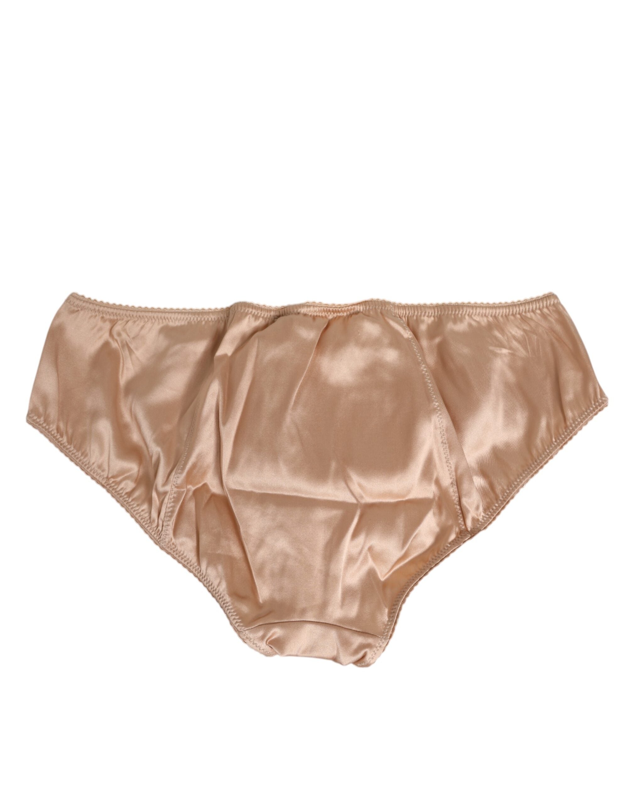 Nude Beige Silk Satin Bow Lace Trim Underwear - ventzia