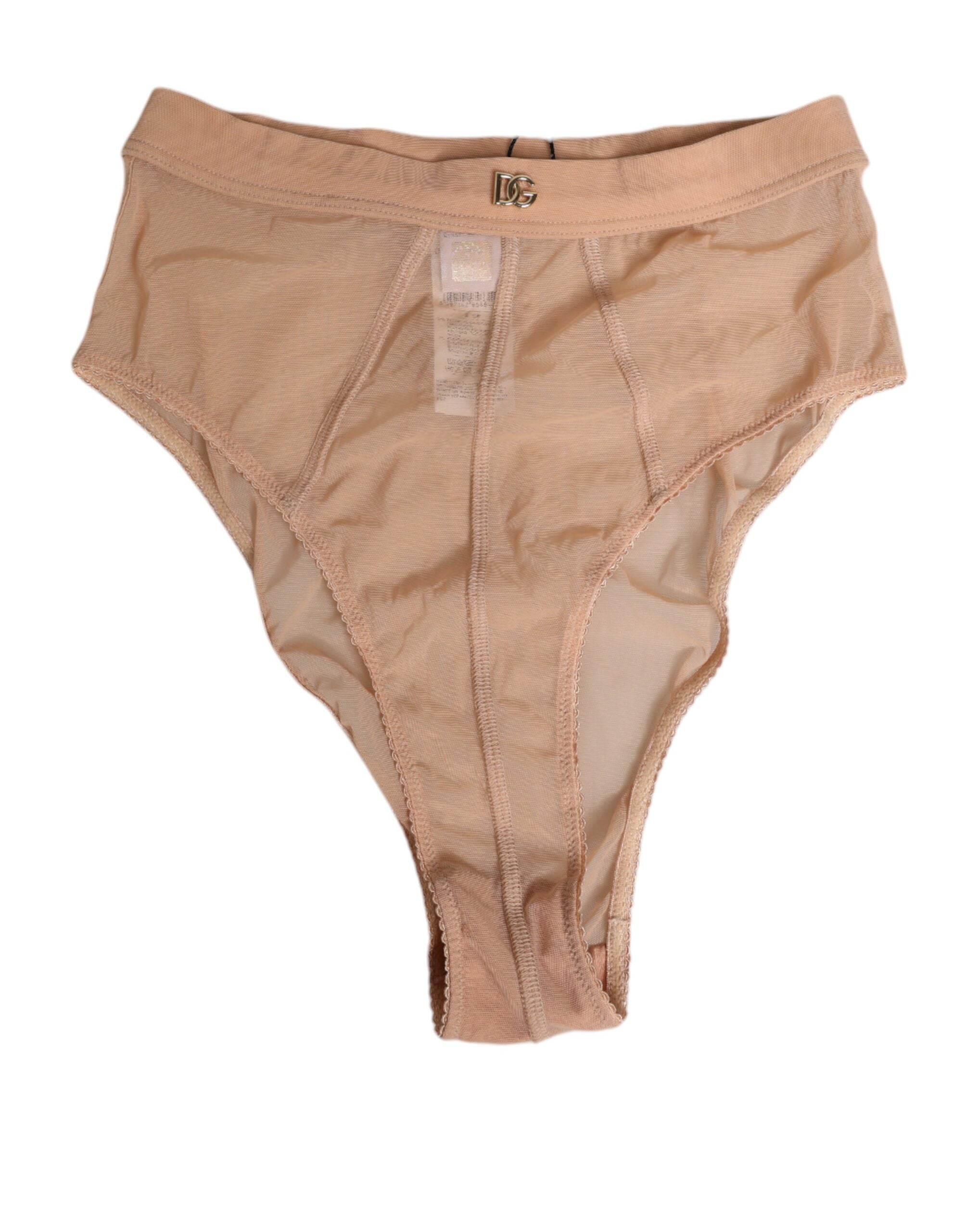 Beige Sheer Mesh High Waist Briefs Underwear - ventzia
