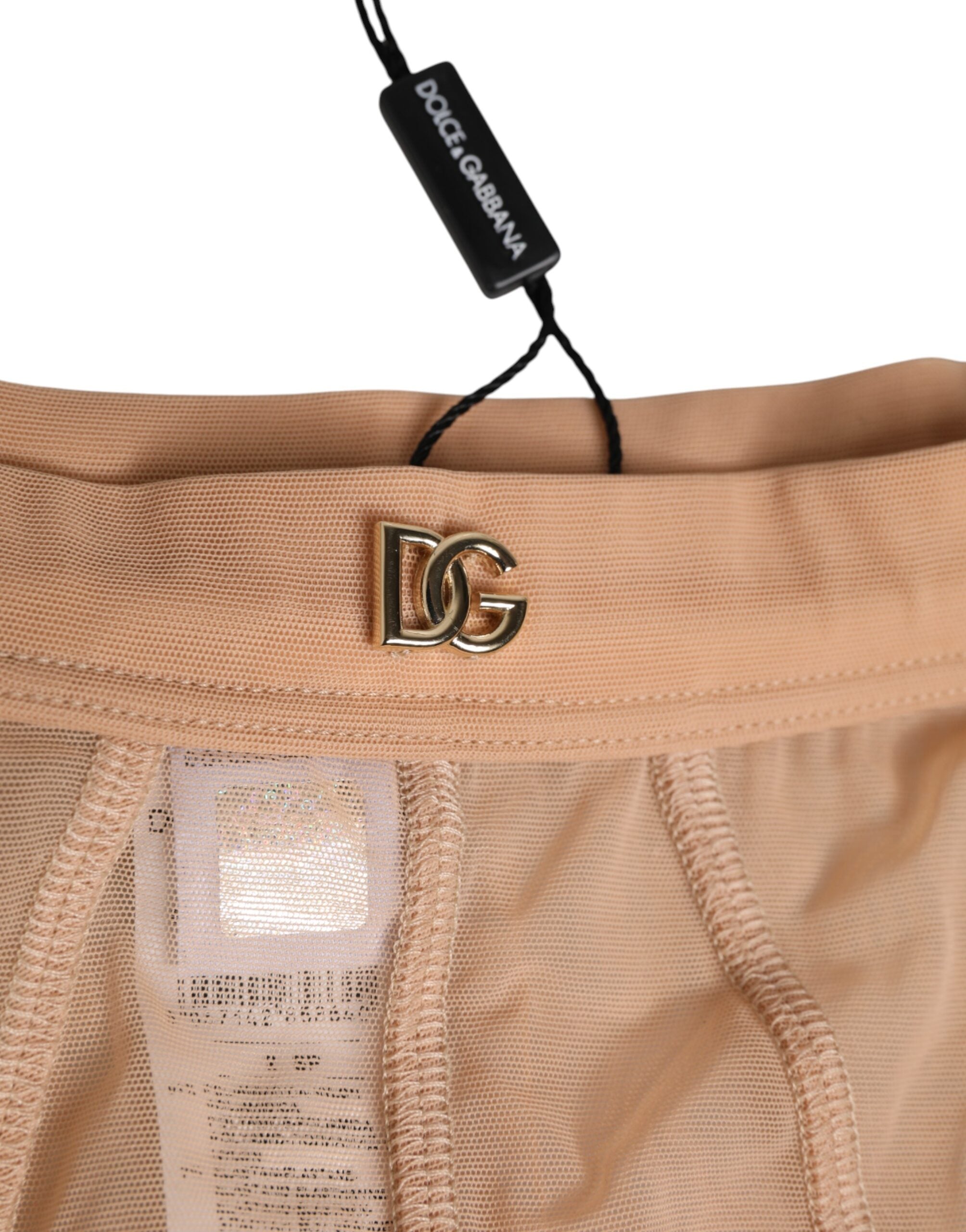 Beige Sheer Mesh High Waist Briefs Underwear - ventzia