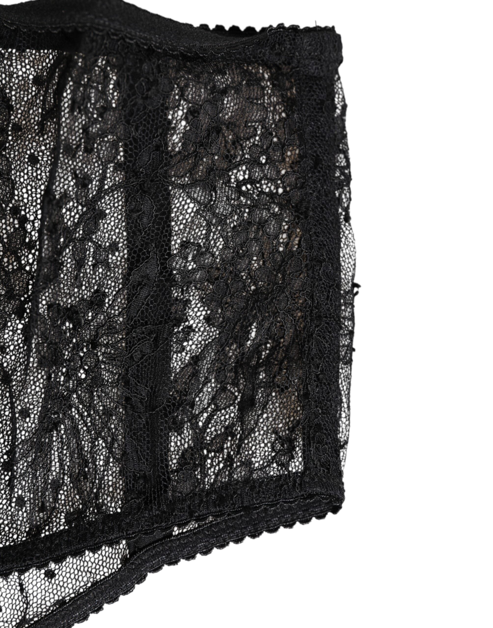 Black Lace Polka Dot Mesh High Waist Underwear - ventzia