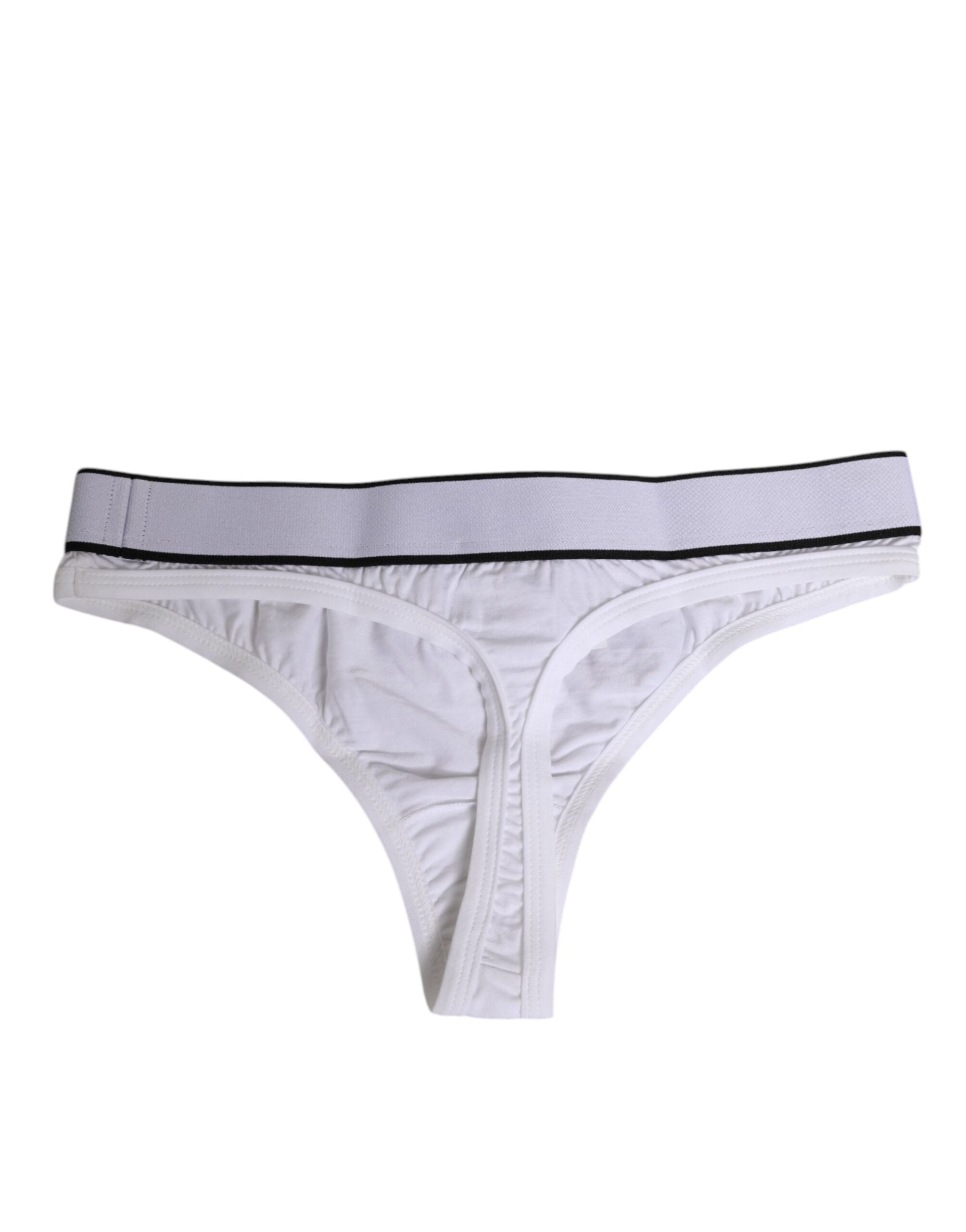White Logo Waistband Modal Cotton Thong  Underwear - ventzia