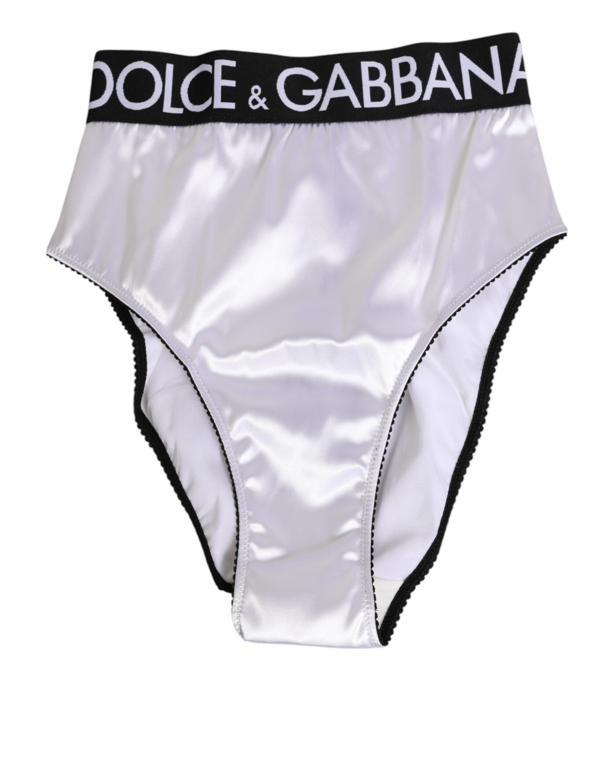 White Satin High-Waist Black Logo Women Underwear - ventzia