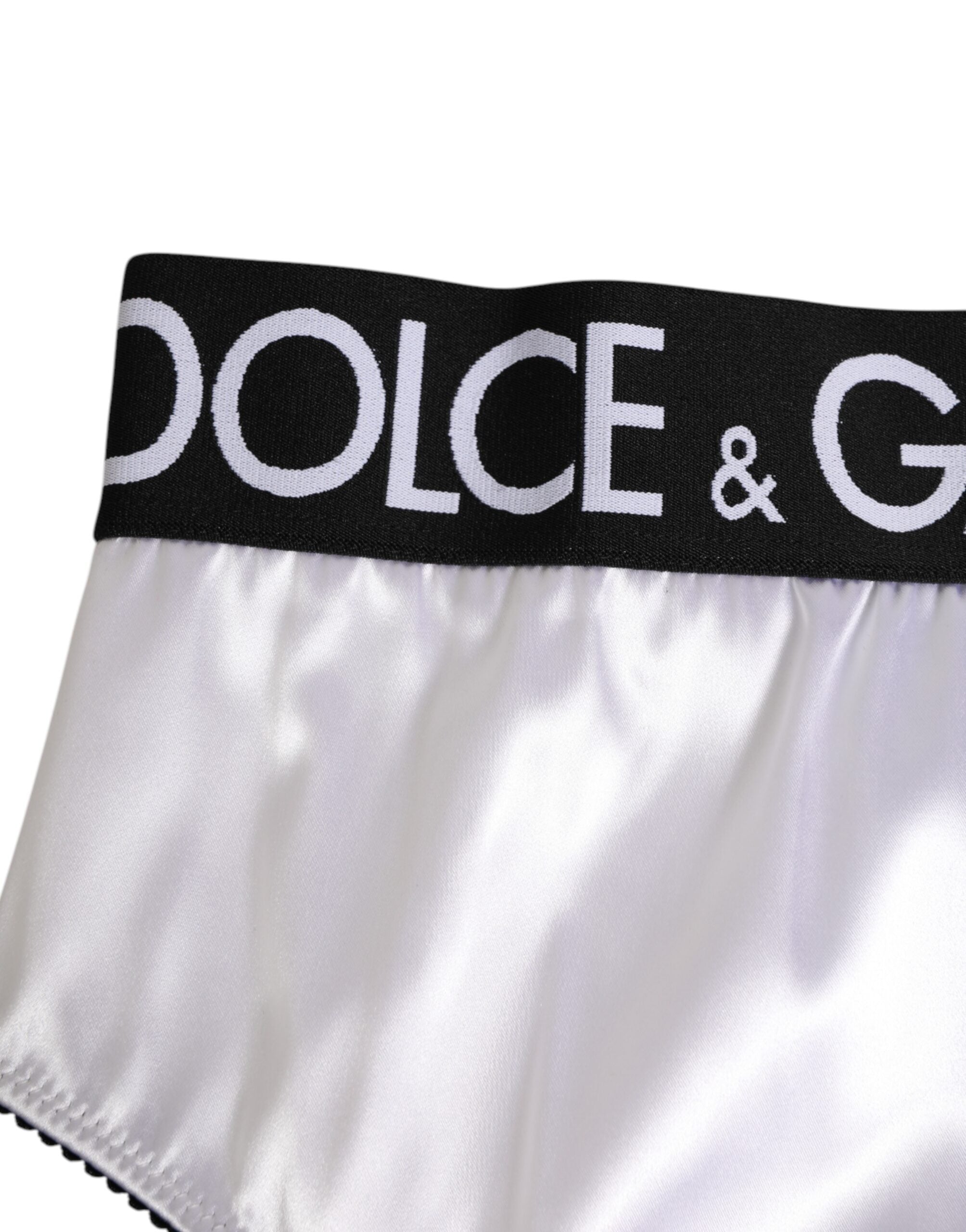 White Satin High-Waist Black Logo Women Underwear - ventzia