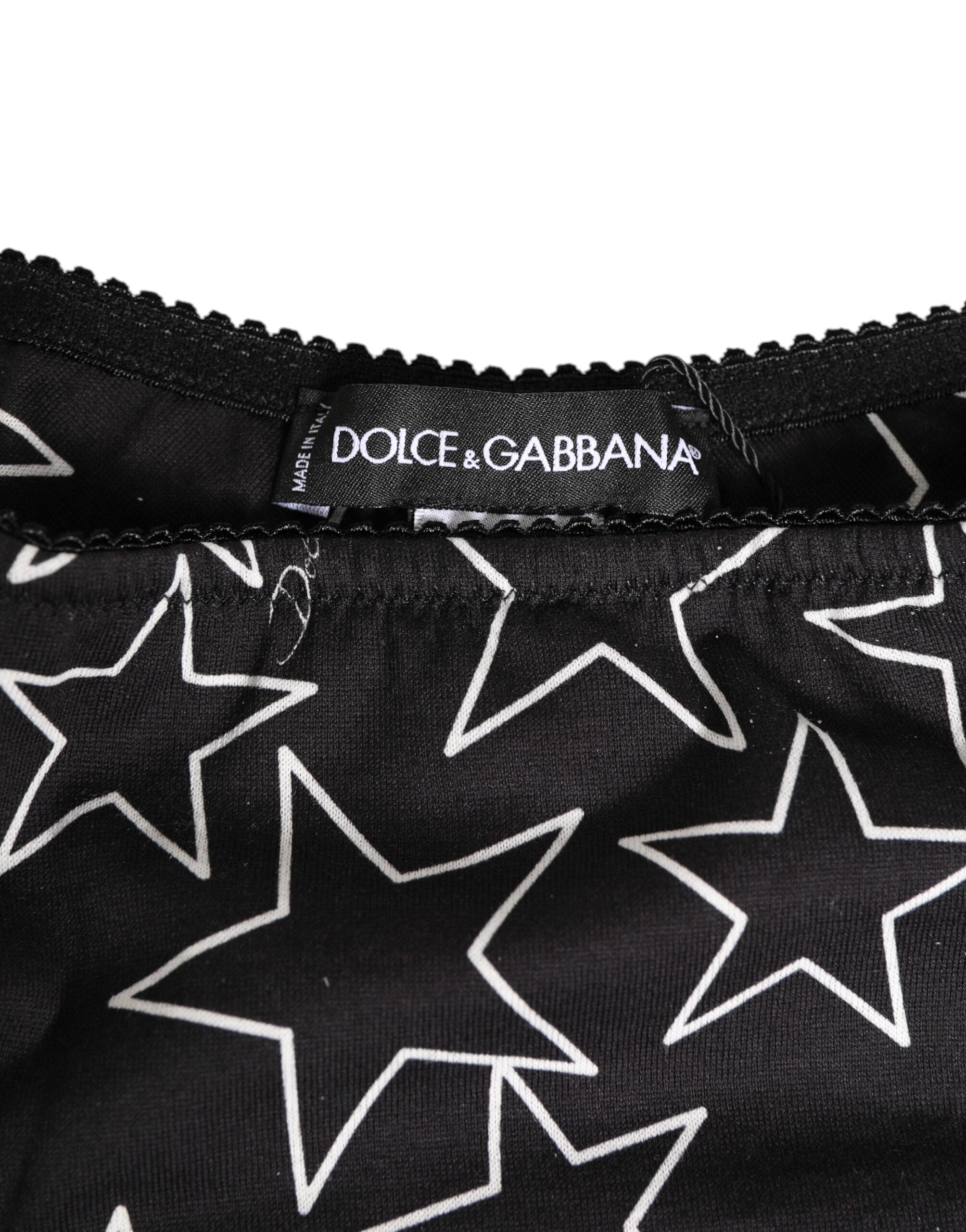 Black White Star Print Cotton Slip Panty Underwear - ventzia