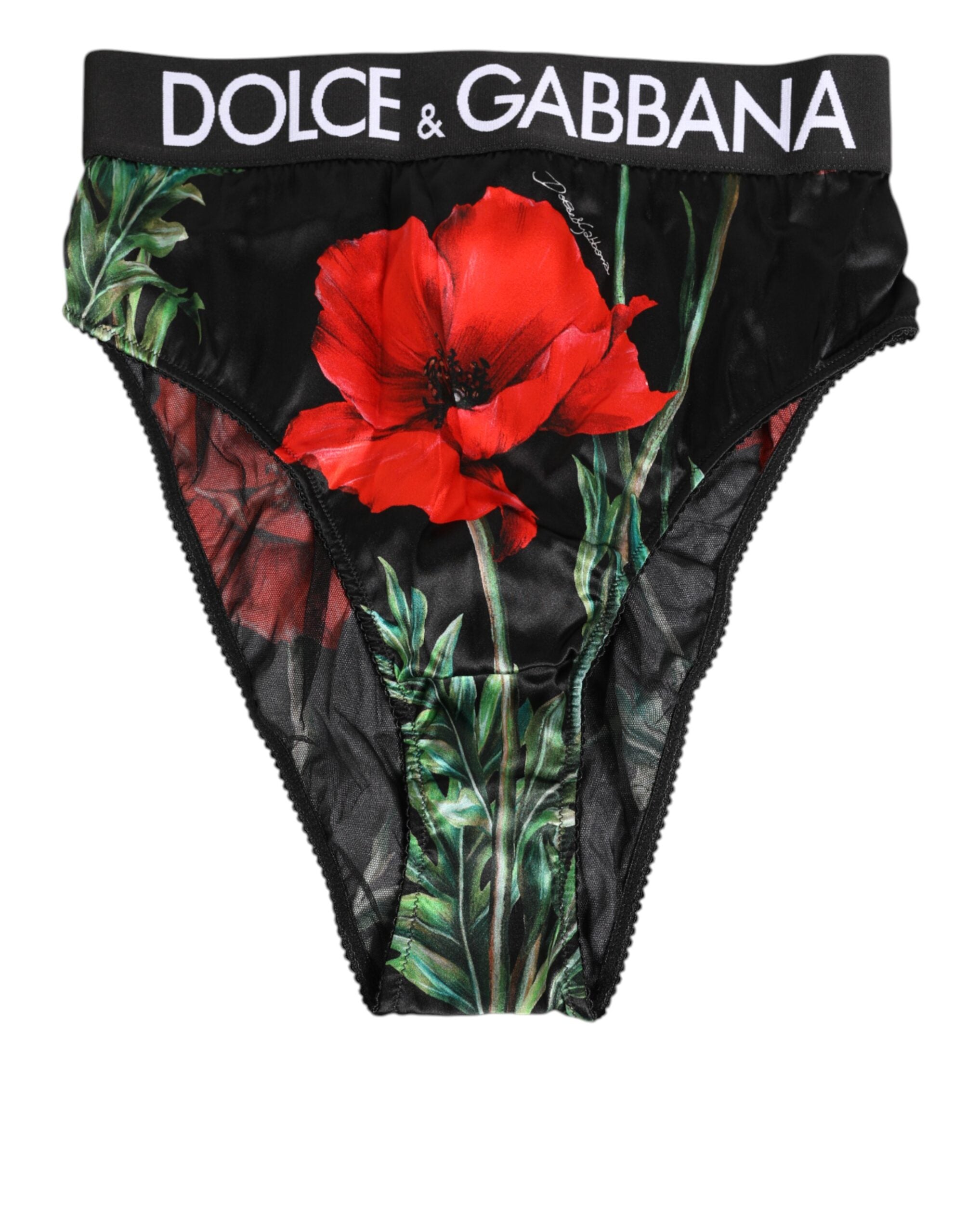 Black Floral Print High Waist Sheer Mesh Underwear - ventzia
