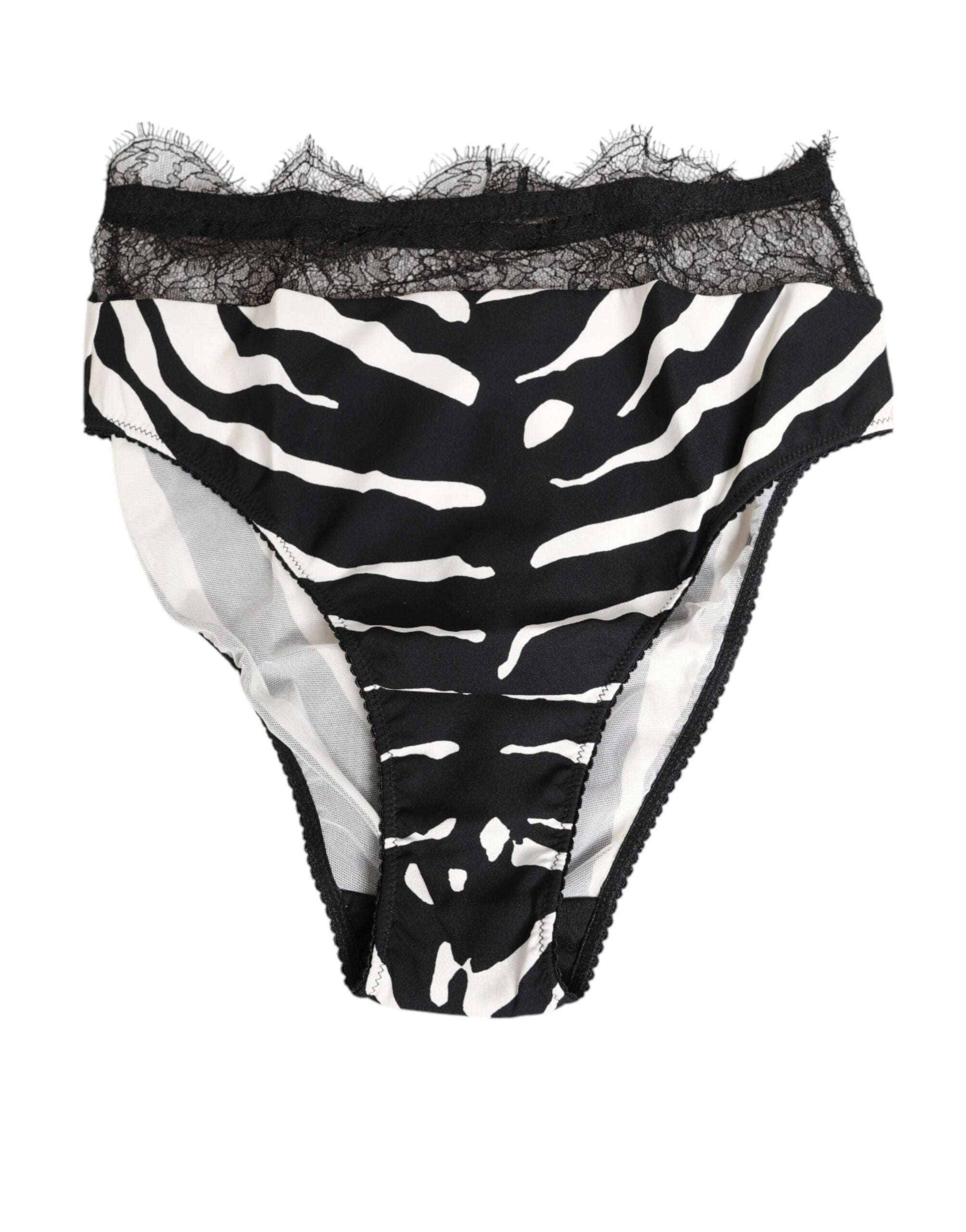 Black White Zebra Print Lace Trim High Underwear - ventzia