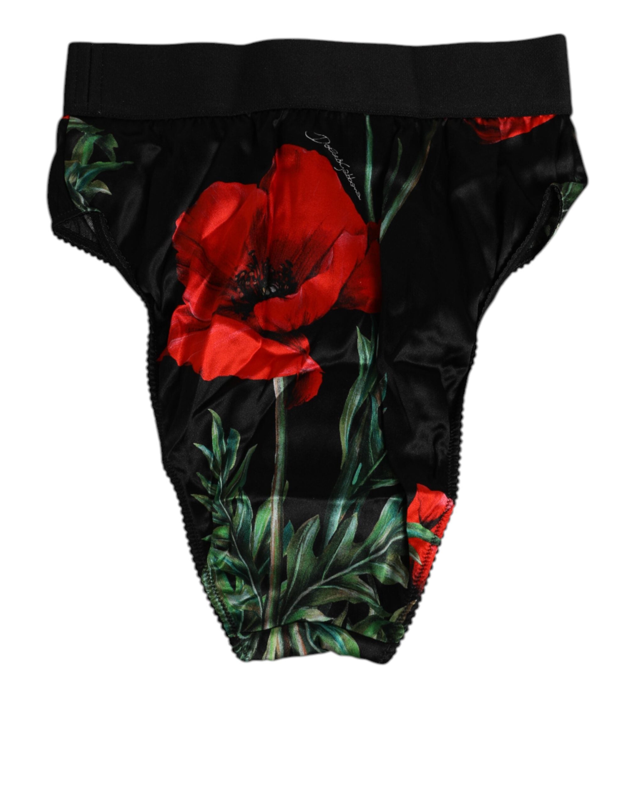 Black Floral Print High Waist Sheer Mesh Underwear - ventzia