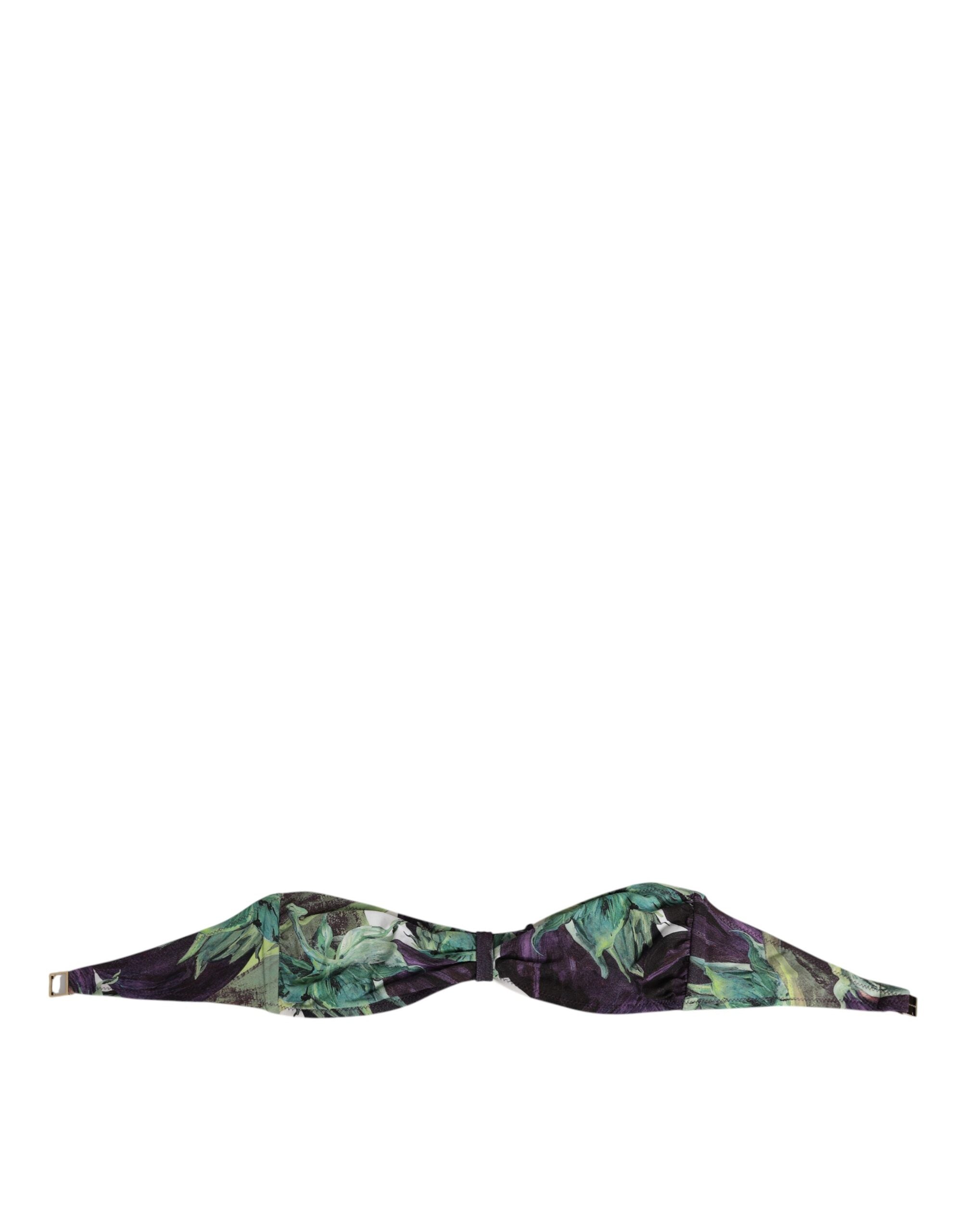 Purple Green Leaf Print Bandeau Swimwear Underwear - ventzia