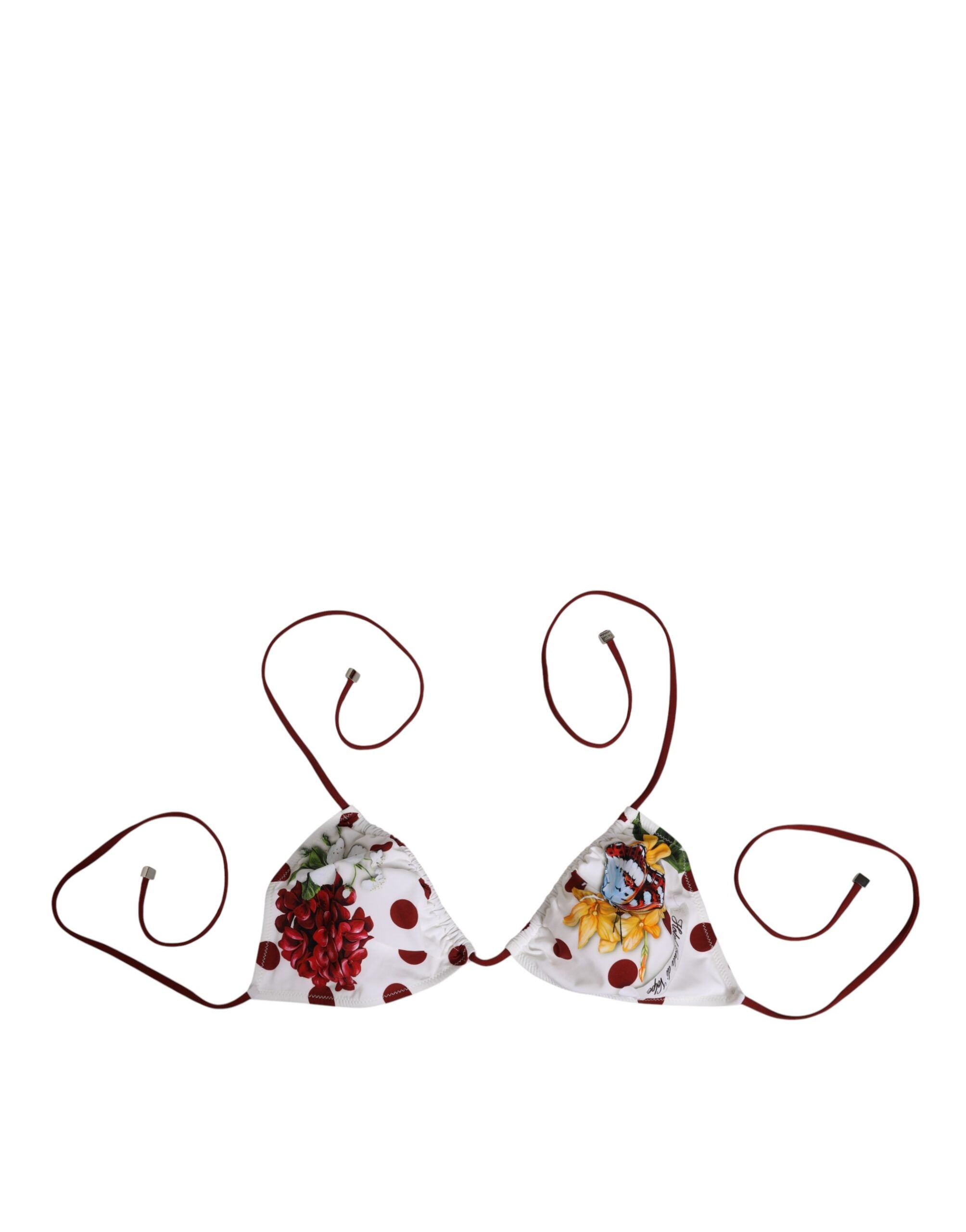 White Red Polka Dot Floral Print Triangle - ventzia