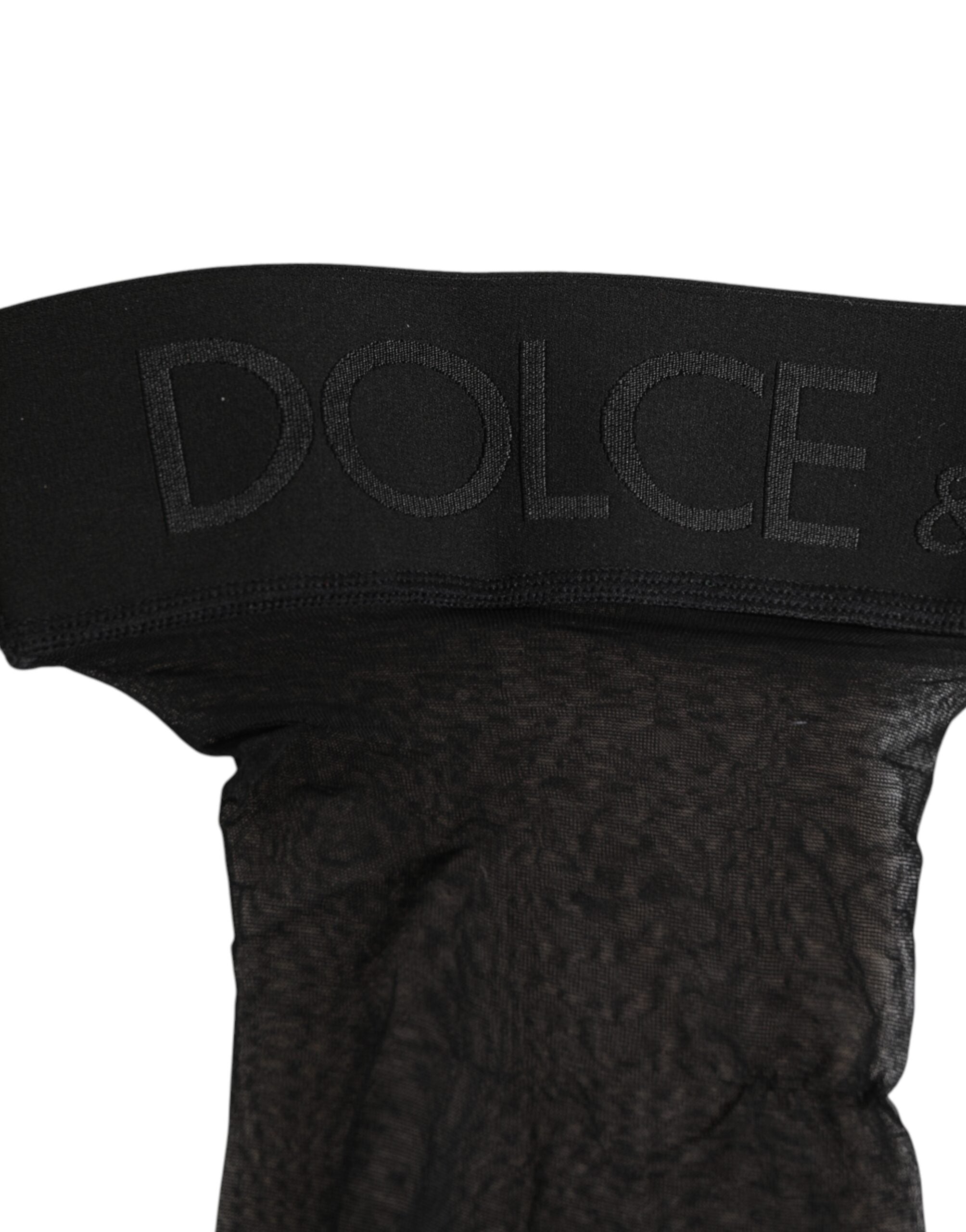 Black Sheer Nylon Logo Band Over-the-Knee Stocking Socks - ventzia