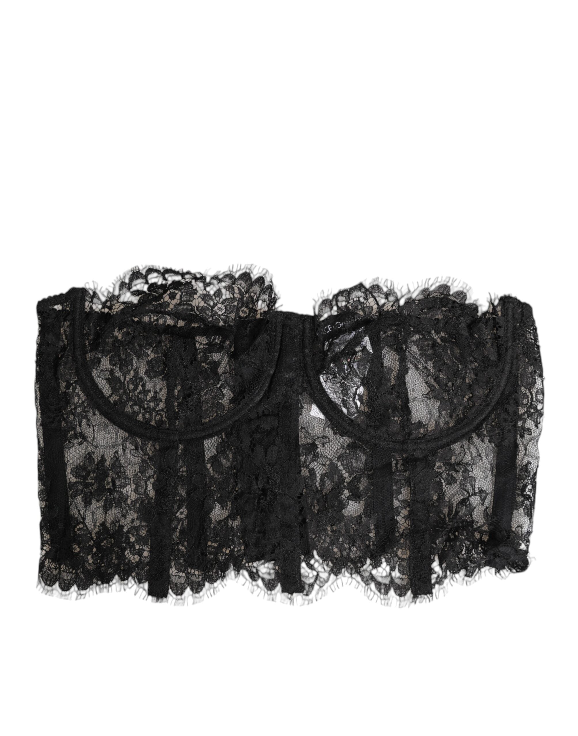 Black Floral Lace Bustier Bralette Top Underwear - ventzia