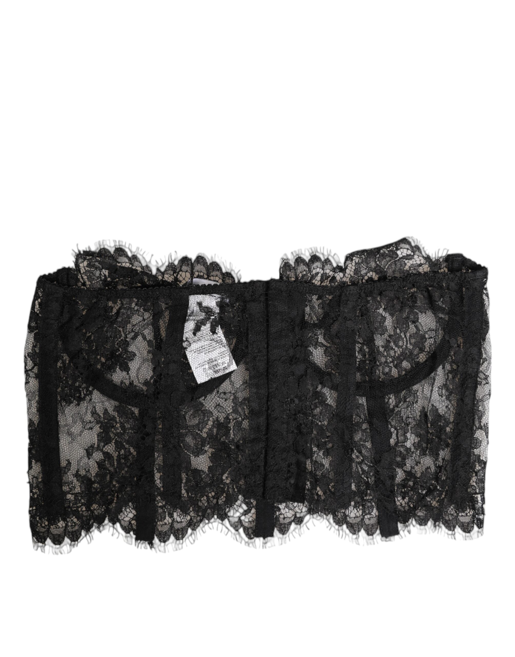 Black Floral Lace Bustier Bralette Top Underwear - ventzia
