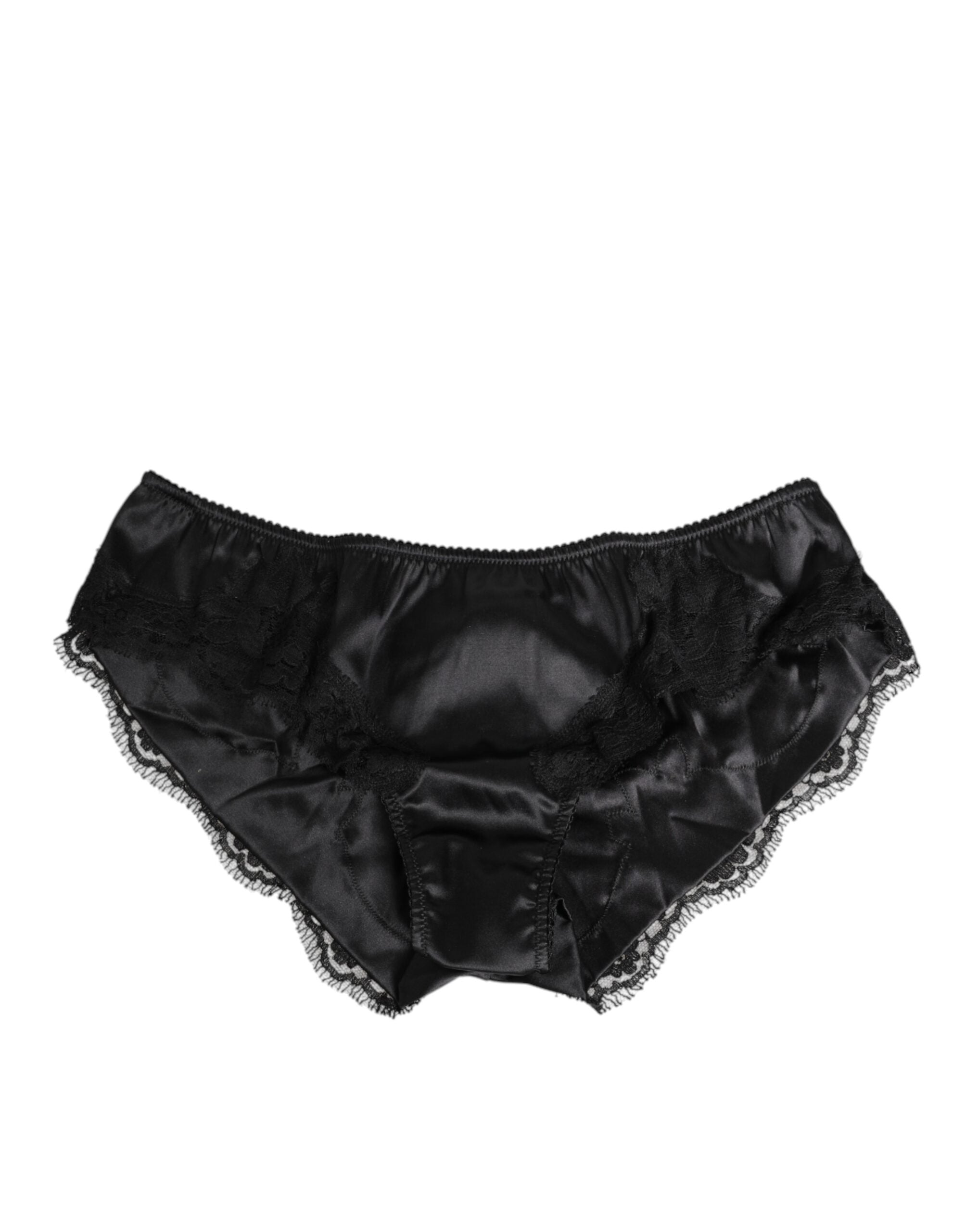 Black Silk Satin Lace Trim Panty  Underwear - ventzia
