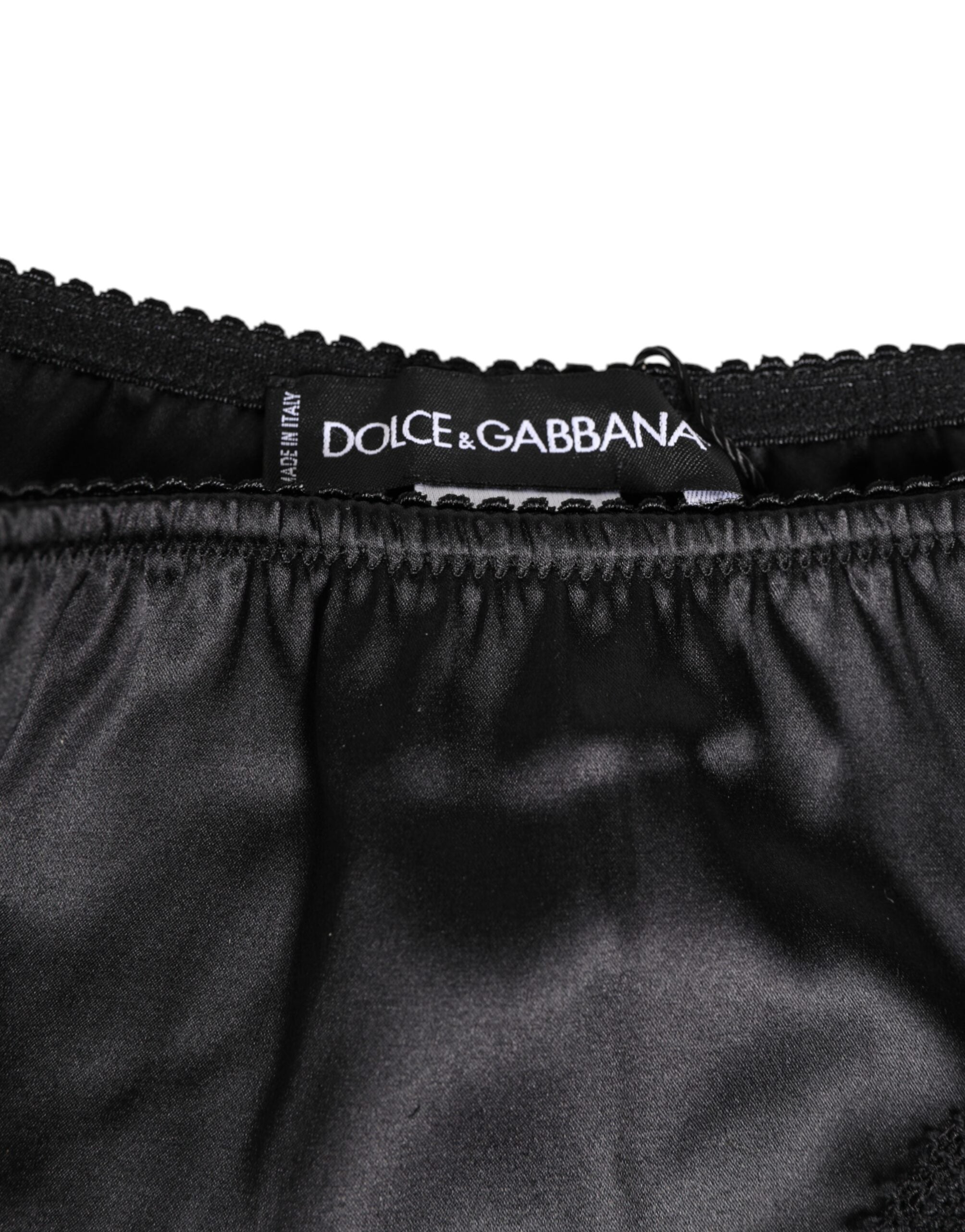 Black Silk Satin Lace Trim Panty  Underwear - ventzia