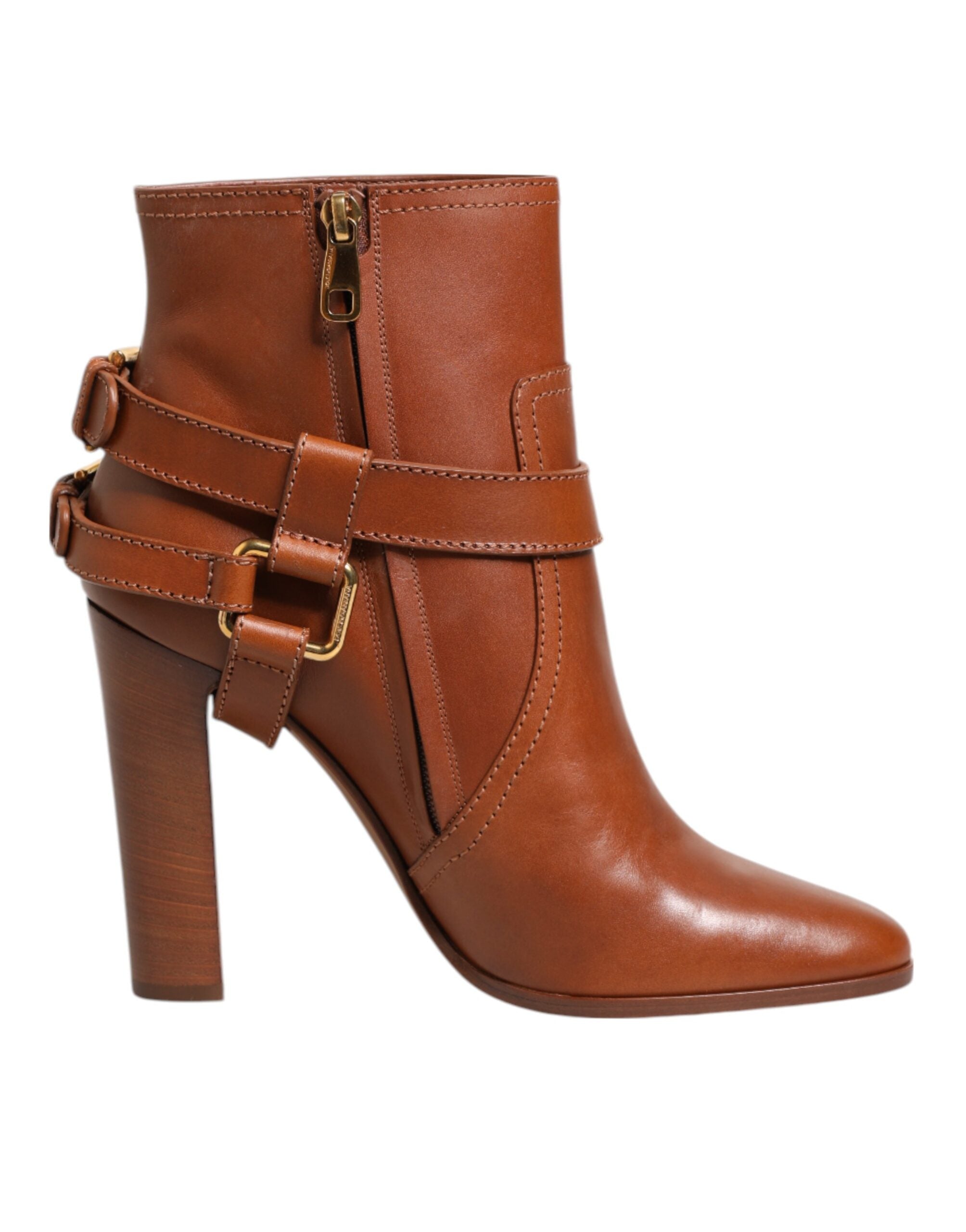 Brown Leather DG Logo Buckle Ankle Boots Shoes - ventzia