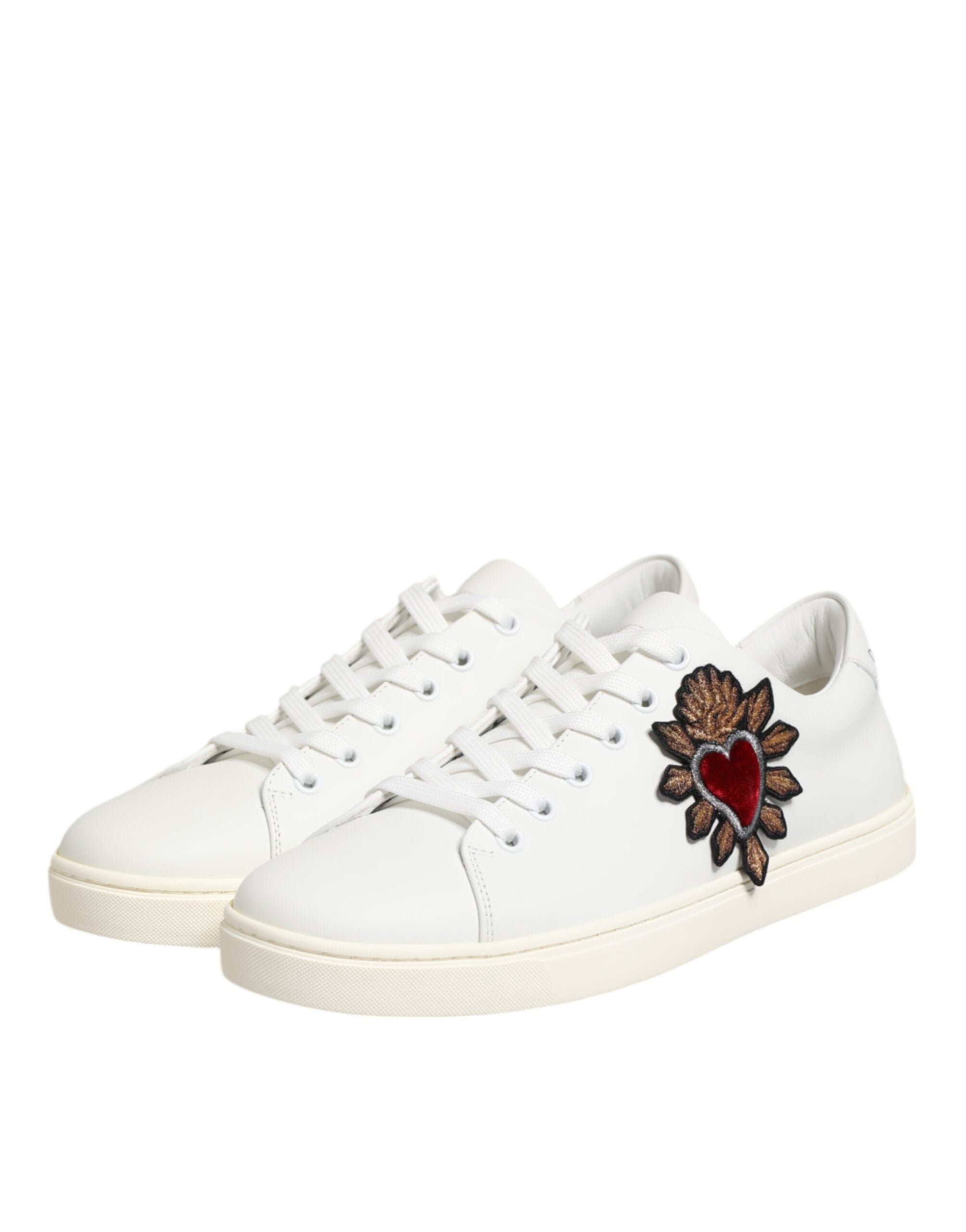White Leather Sacre Heart Patch Sneakers  Shoes - ventzia