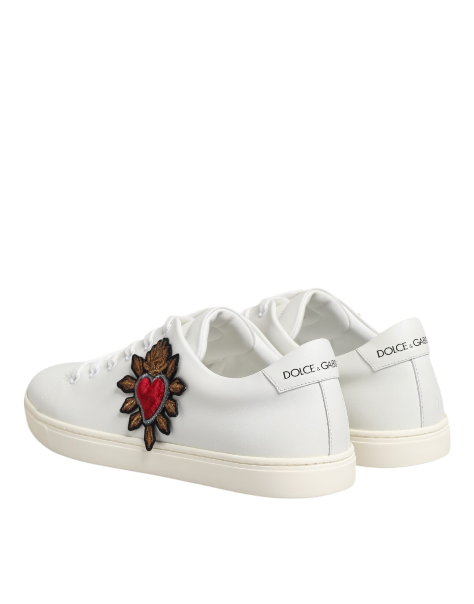 White Leather Sacre Heart Patch Sneakers  Shoes - ventzia