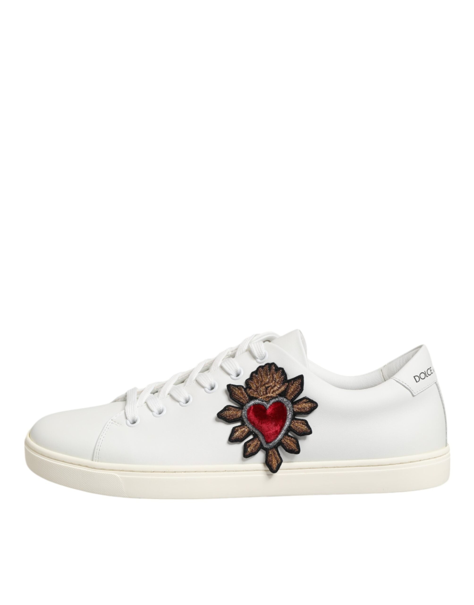 White Leather Sacre Heart Patch Sneakers  Shoes - ventzia