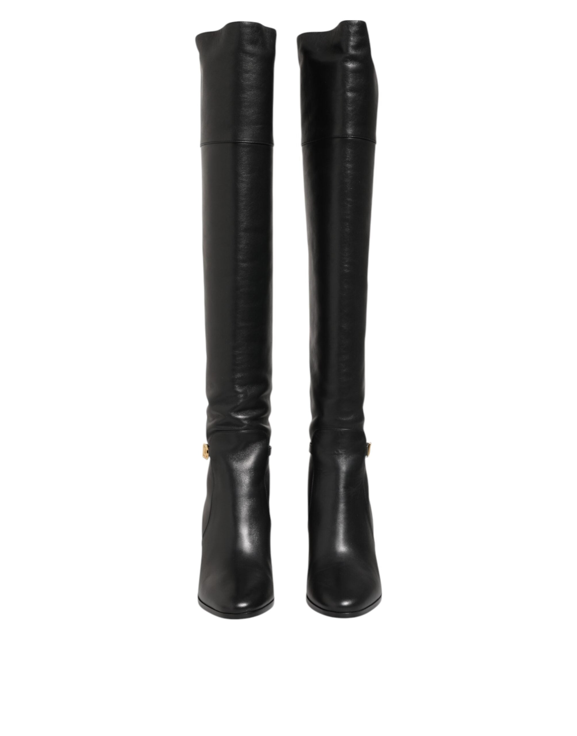 Black Leather Over-The-Knee DG Boots  Shoes - ventzia