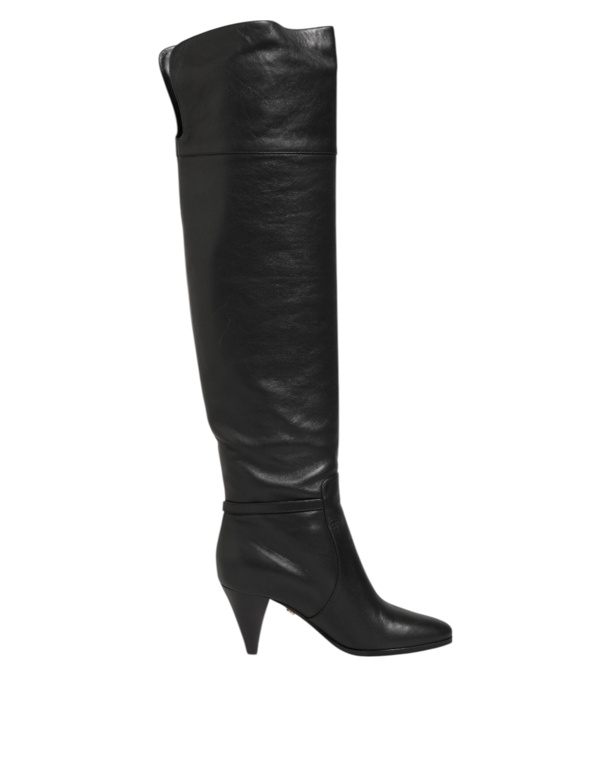 Black Leather Over-The-Knee DG Boots  Shoes - ventzia