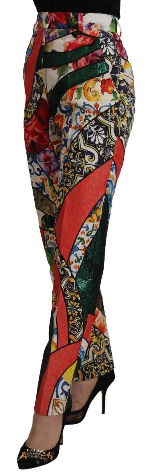 Multicolor Patchwork Jacquard High Waist Pants - ventzia