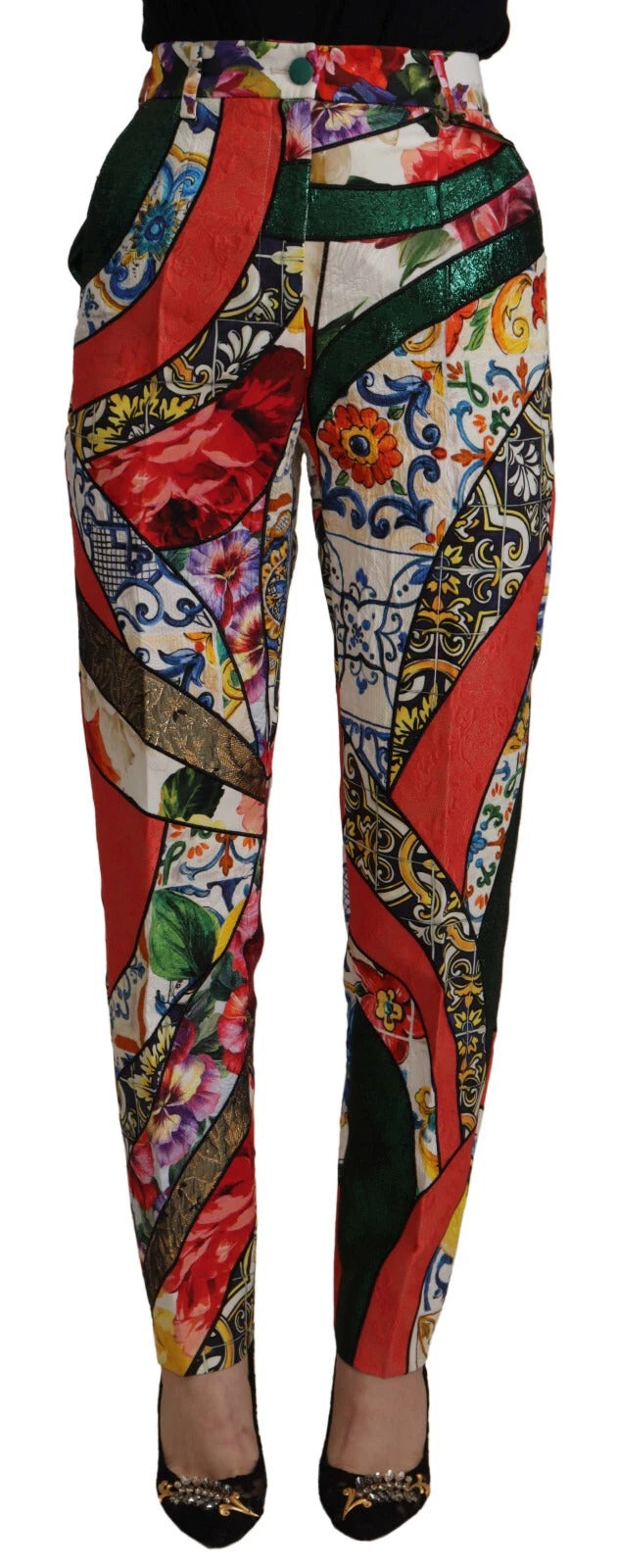 Multicolor Patchwork Jacquard High Waist Pants - ventzia
