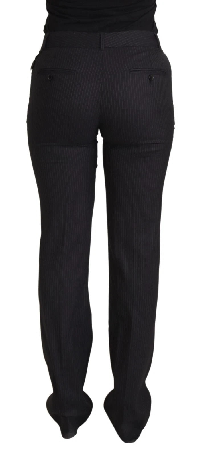 Black Stripes Mid Waist Trouser Pants - ventzia