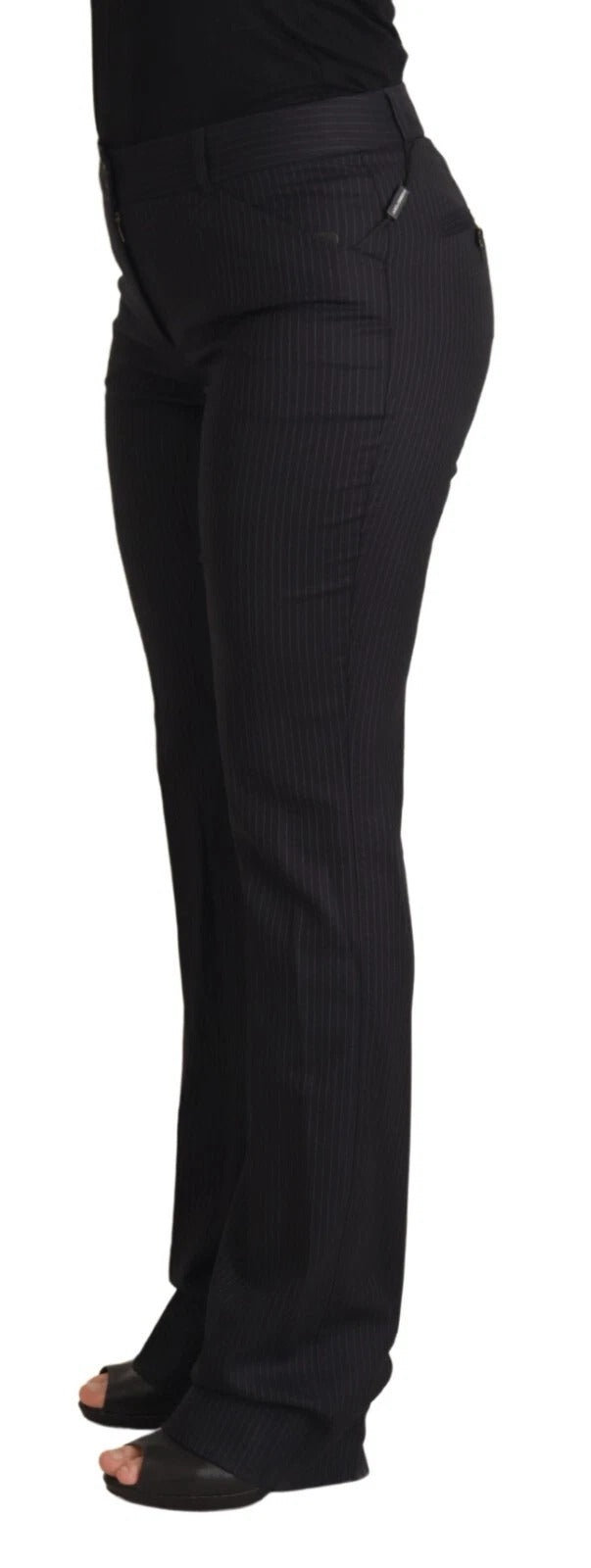 Black Stripes Mid Waist Trouser Pants - ventzia