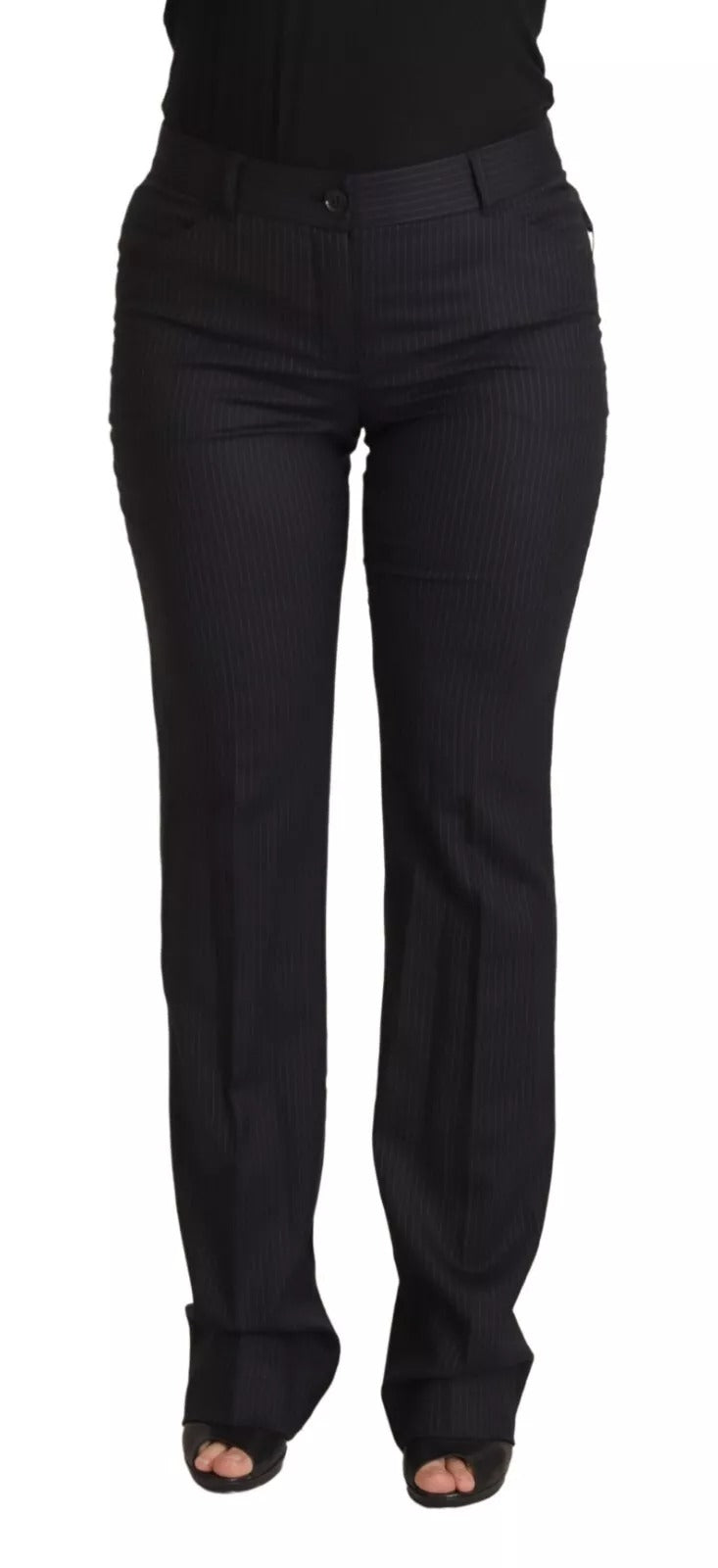 Black Stripes Mid Waist Trouser Pants - ventzia