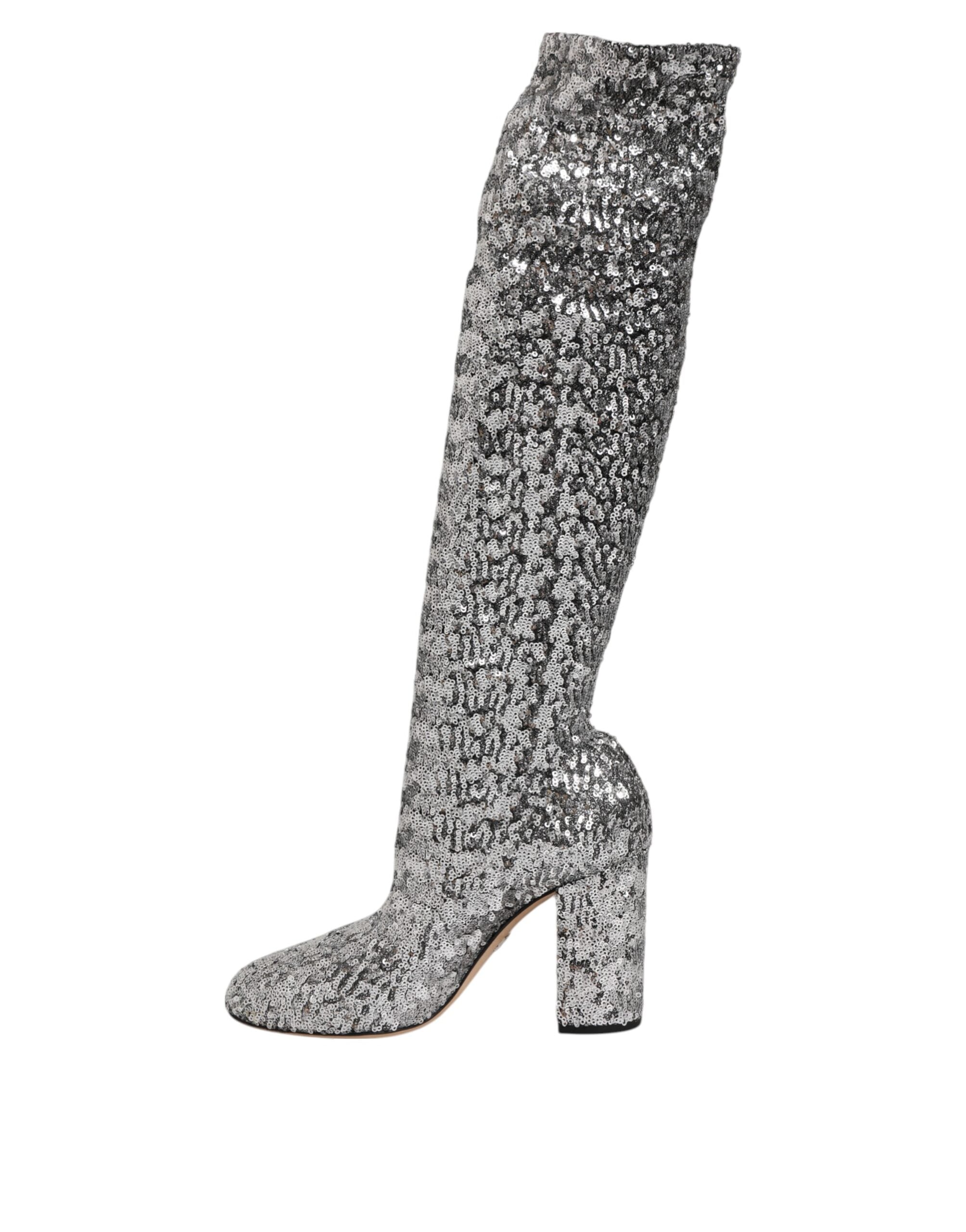 Shoes Silver Sequins Glitter High Heel Boot Shoes - ventzia
