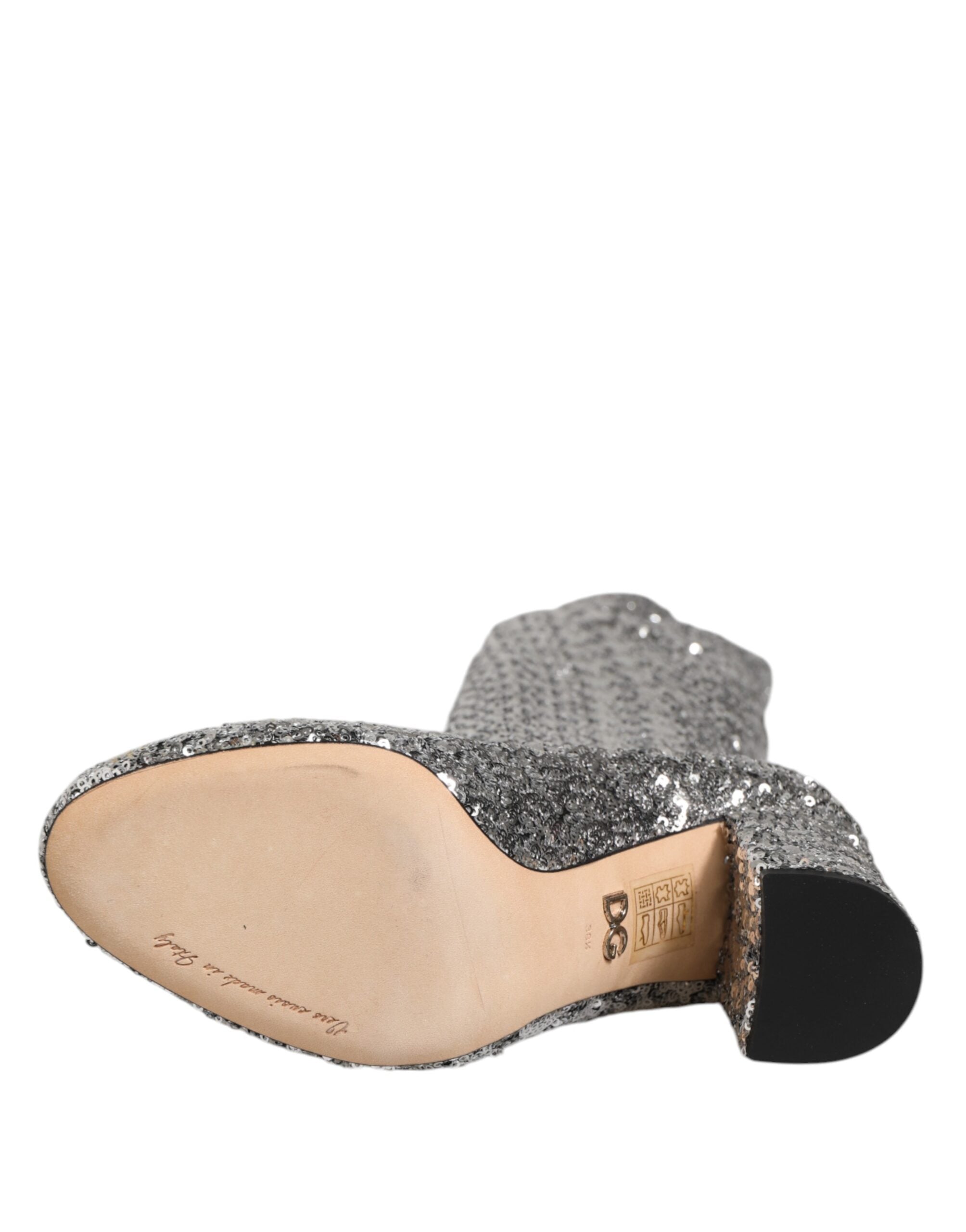 Shoes Silver Sequins Glitter High Heel Boot Shoes - ventzia