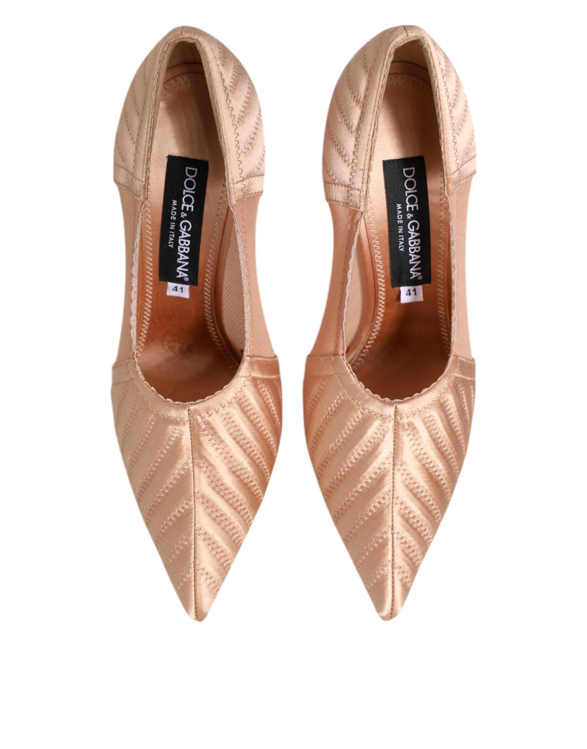 Cipria Nude Satin Mesh Stiletto Pumps Shoes - ventzia