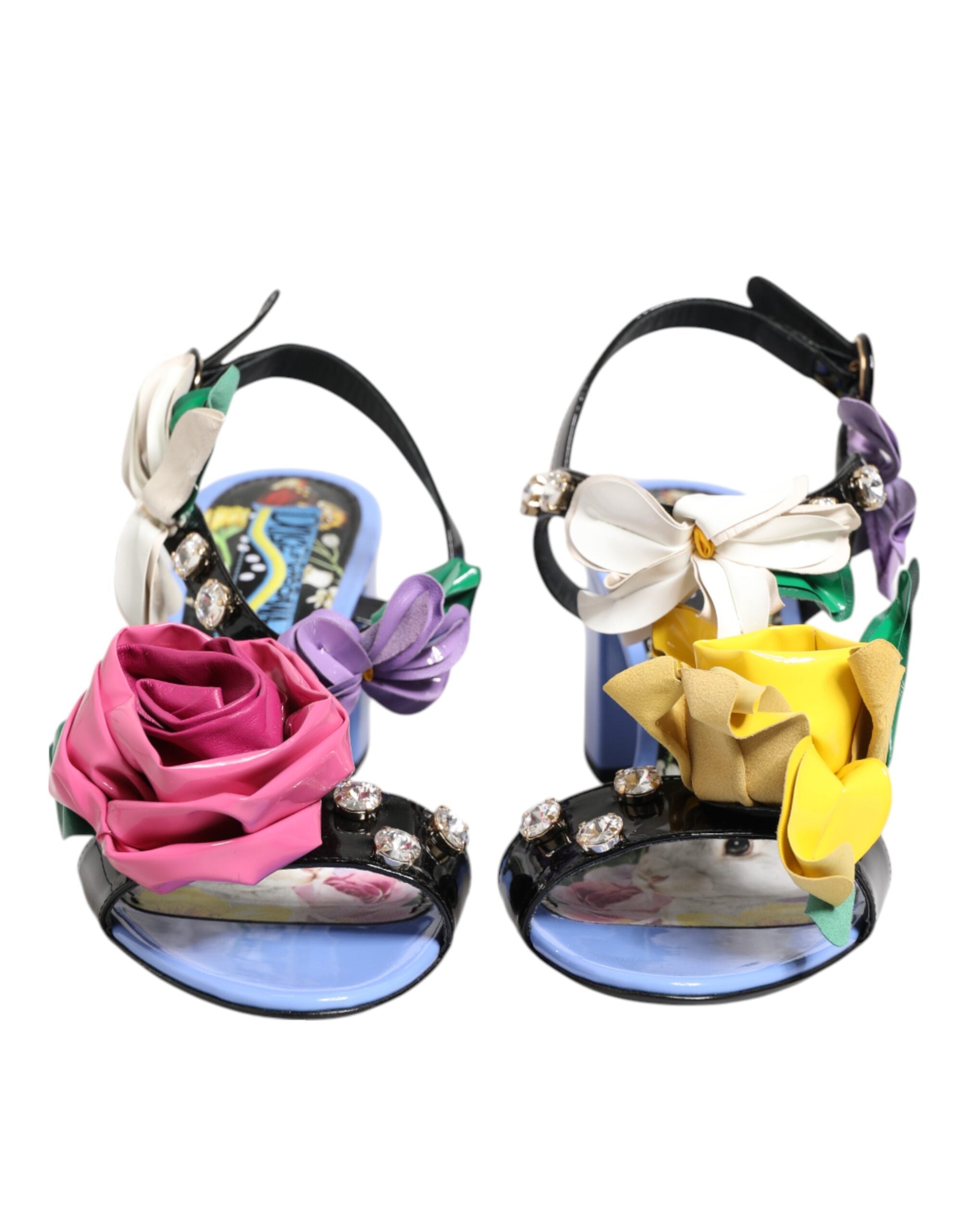 Multicolor Floral Appliqué Crystal Sandal Shoes - ventzia