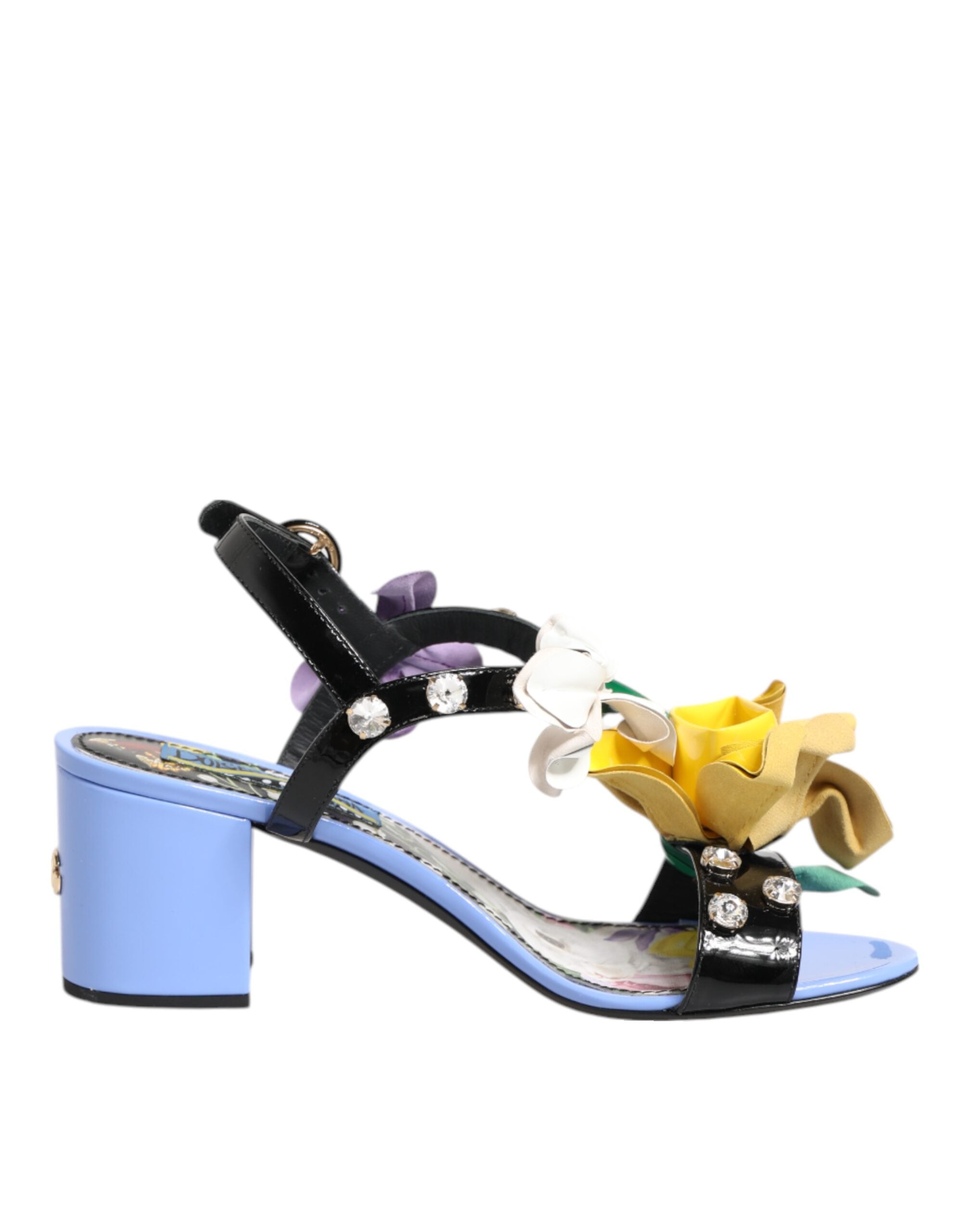 Multicolor Floral Appliqué Crystal Sandal Shoes - ventzia