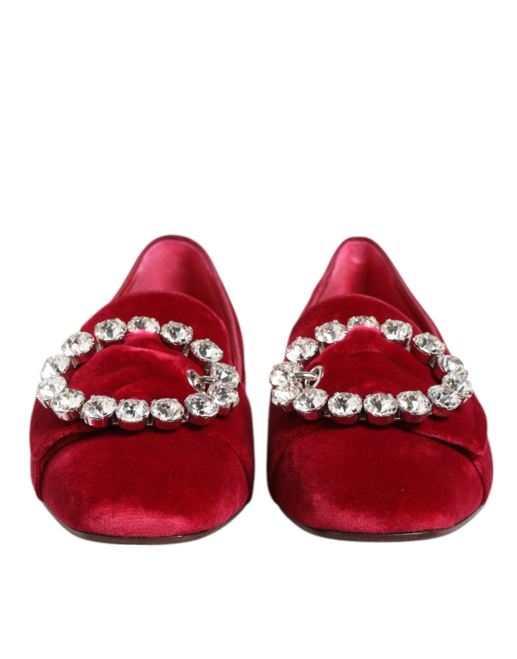 Red Velvet Crystal Buckle Loafers Flats Shoes - ventzia