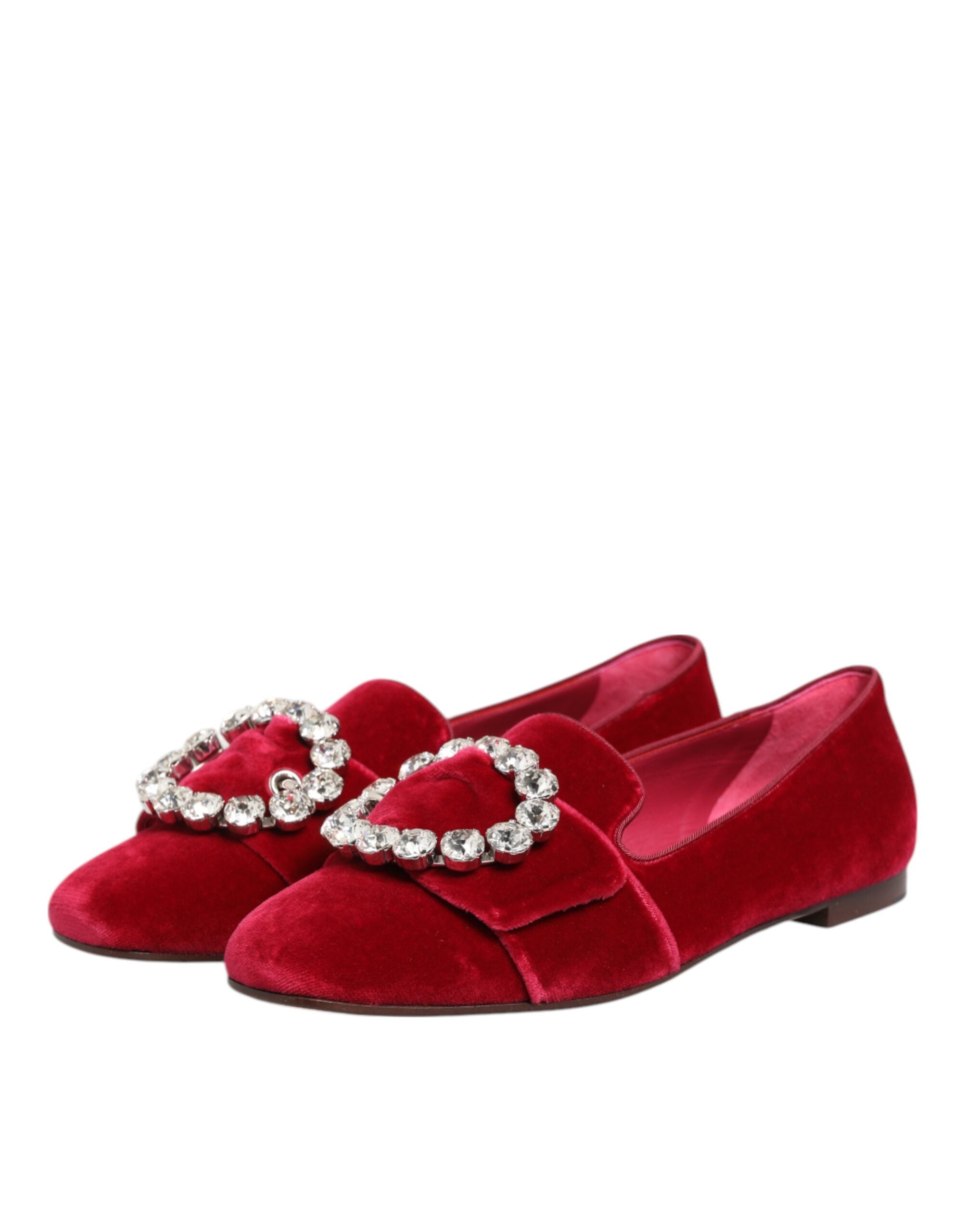 Red Velvet Crystal Buckle Loafers Flats Shoes - ventzia