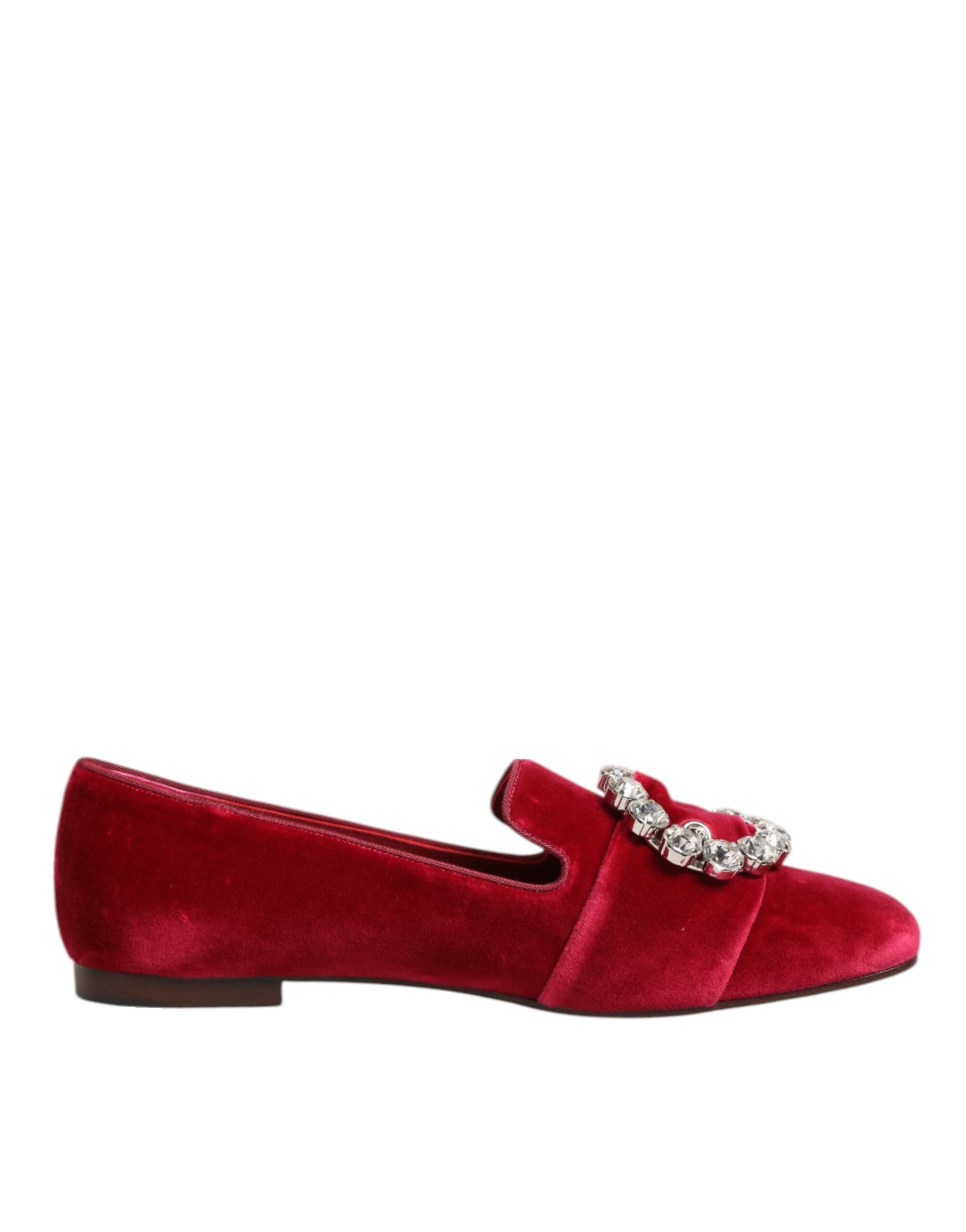 Red Velvet Crystal Buckle Loafers Flats Shoes - ventzia